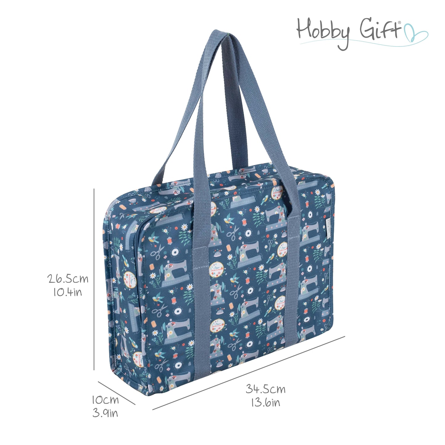 All in One Project Bag. Craft Tote in a Blue Sewing Machines Design