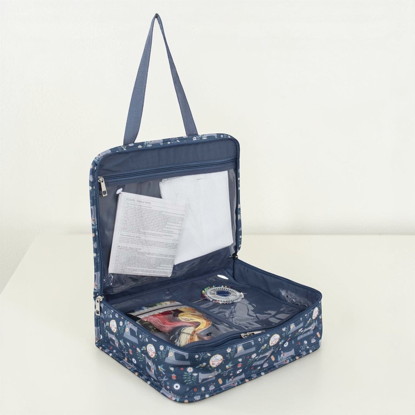 All in One Project Bag. Craft Tote in a Blue Sewing Machines Design
