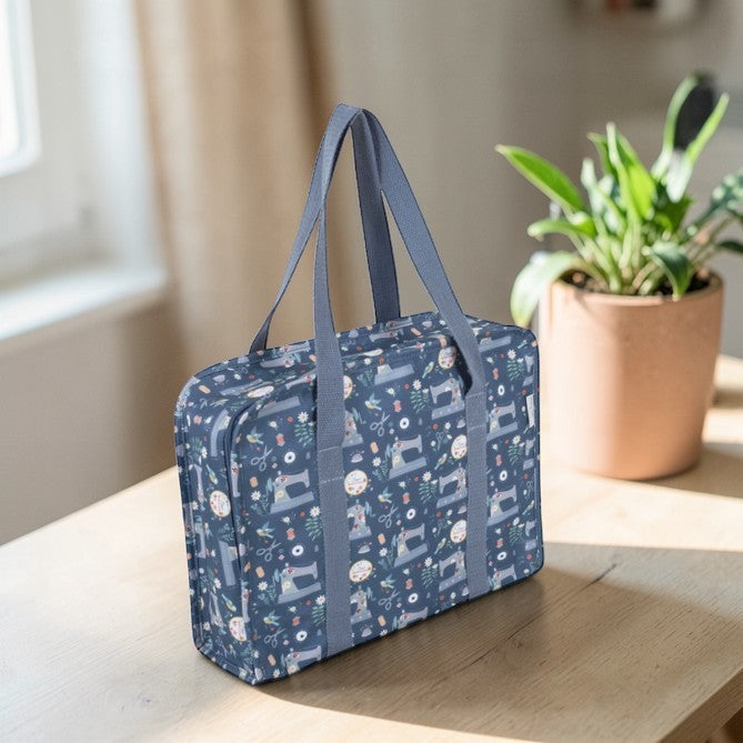 All in One Project Bag. Craft Tote in a Blue Sewing Machines Design