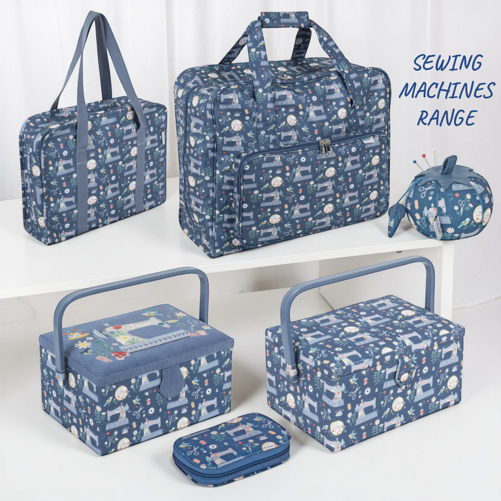 Zip Case Travel Sewing Kit – Blue Sewing Machine Print