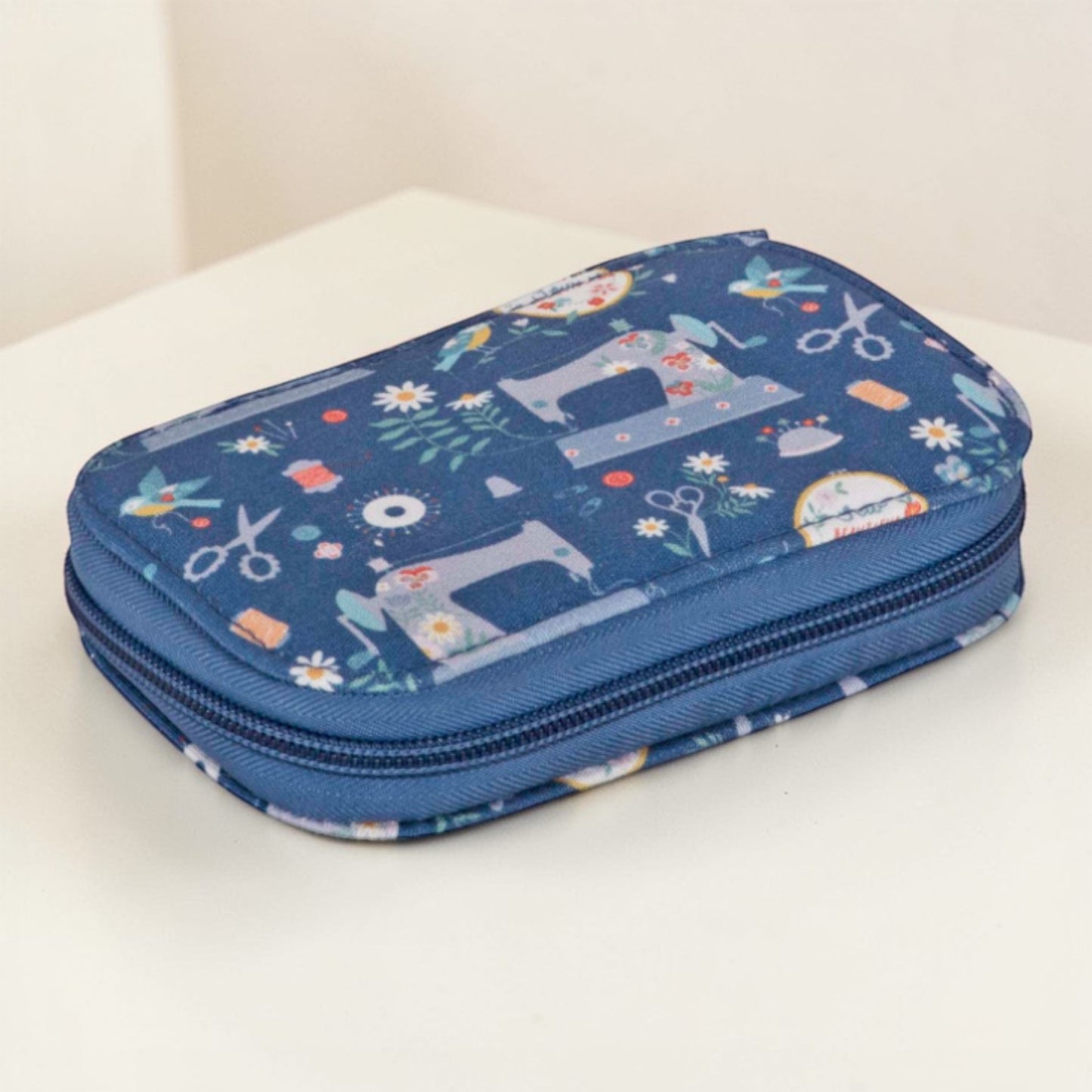 Zip Case Travel Sewing Kit – Blue Sewing Machine Print