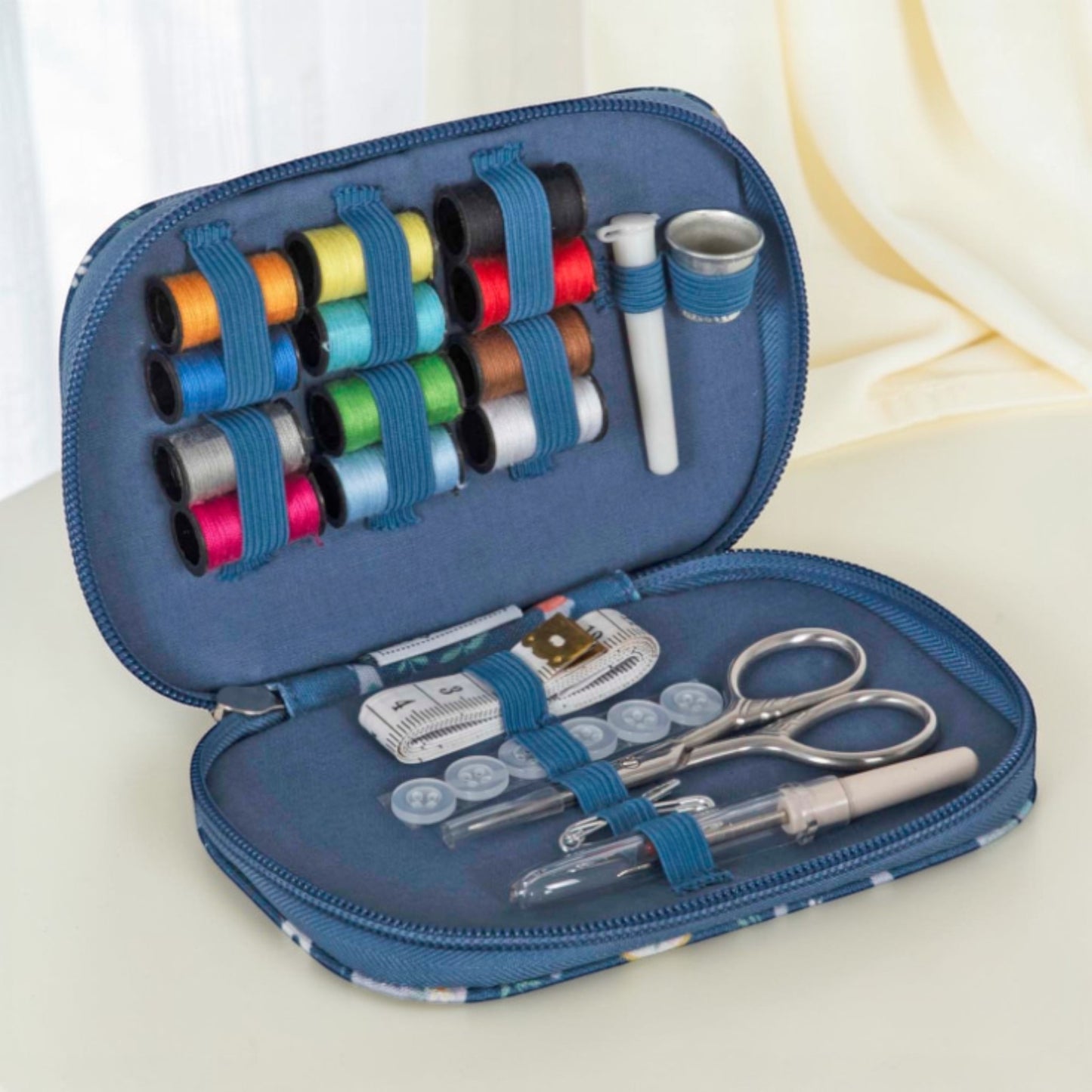 Zip Case Travel Sewing Kit – Blue Sewing Machine Print