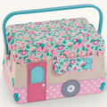 Caravan Sewing Box. Camper Sewing Basket with Applique & Storage Tray