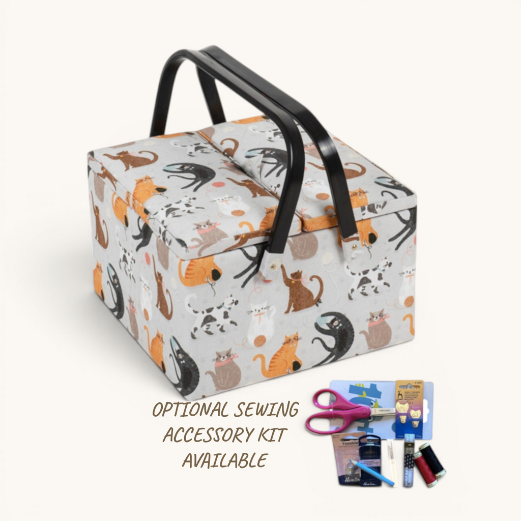 Large Cat Sewing Basket with Optional Sewing Kit