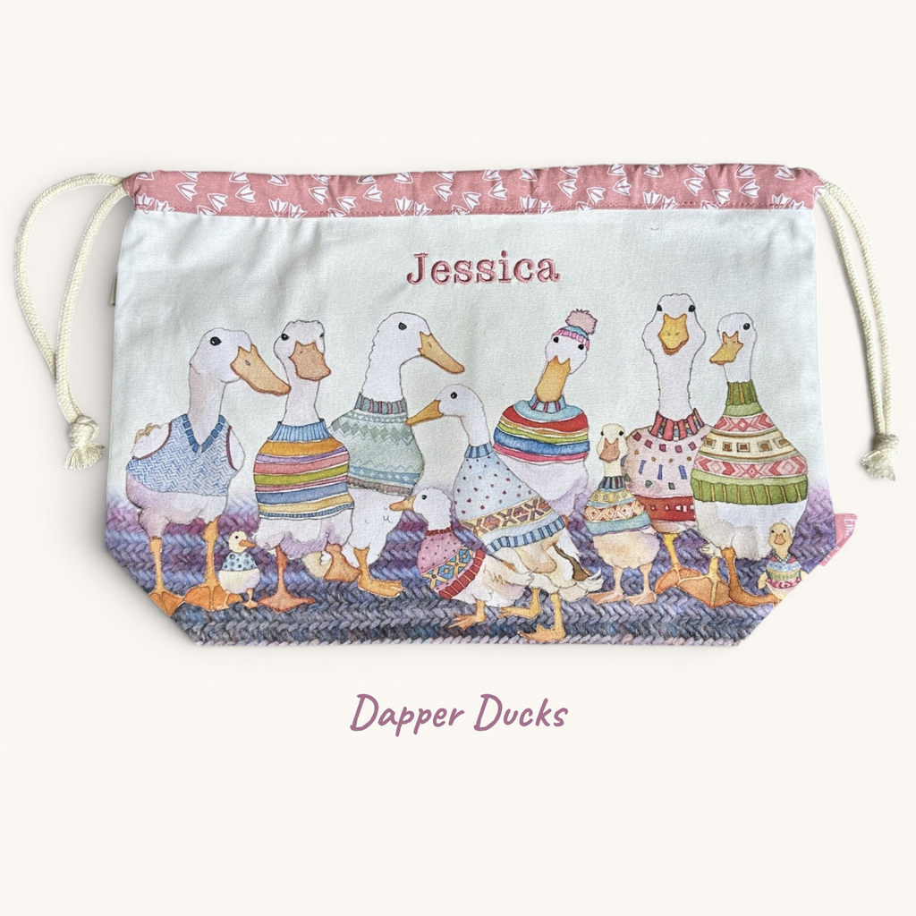 Personalised Emma Ball Drawstring Bags, Knitting & Crochet Projects and Yarn Storage. Knitting Gifts