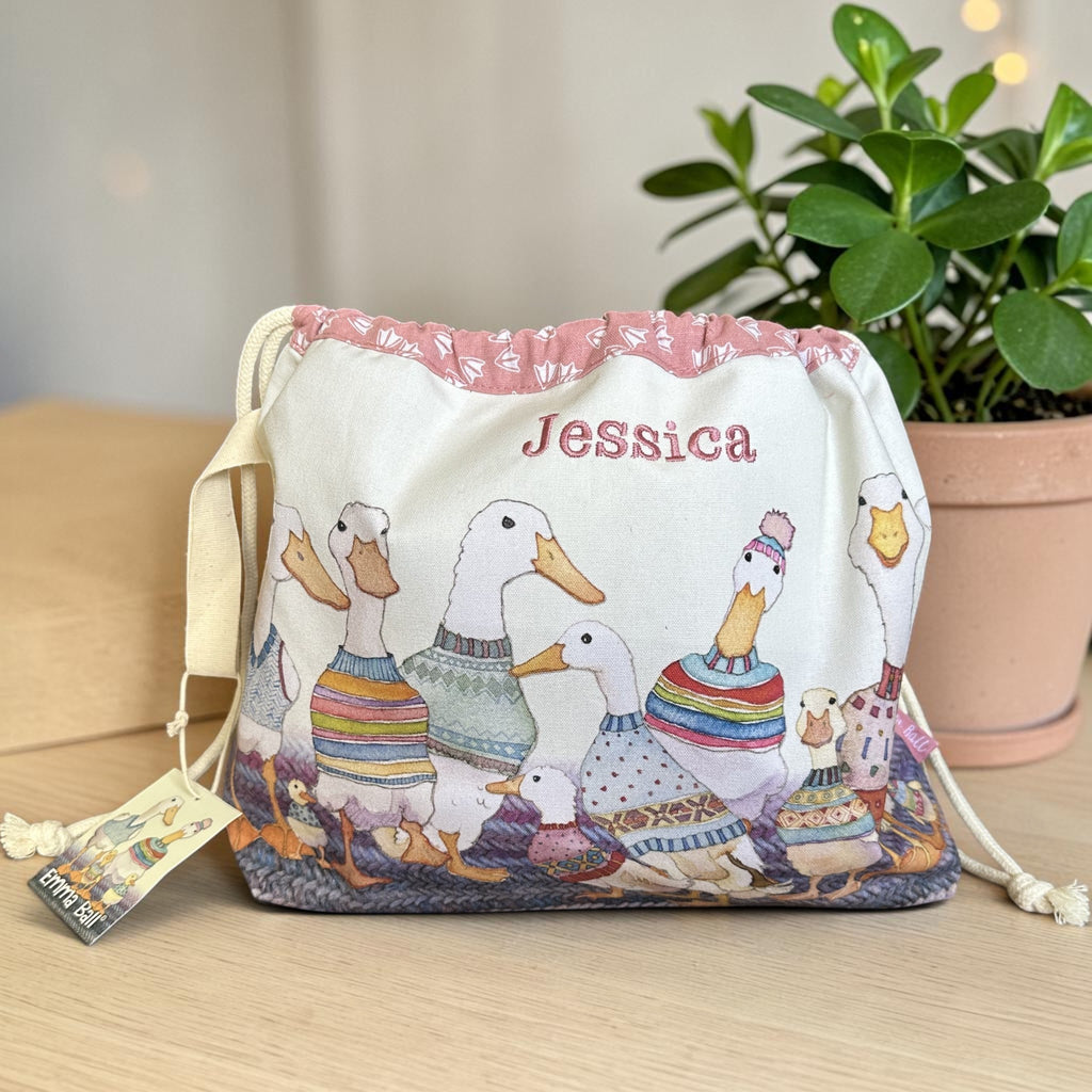 Personalised Emma Ball Drawstring Bags, Knitting & Crochet Projects and Yarn Storage. Knitting Gifts