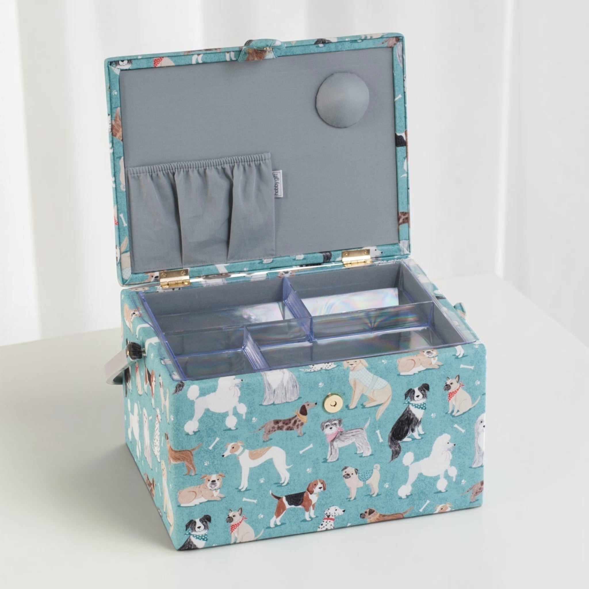 SEWING BASKET Dogs Design Large Size with a Premium Quality Sewing Kit