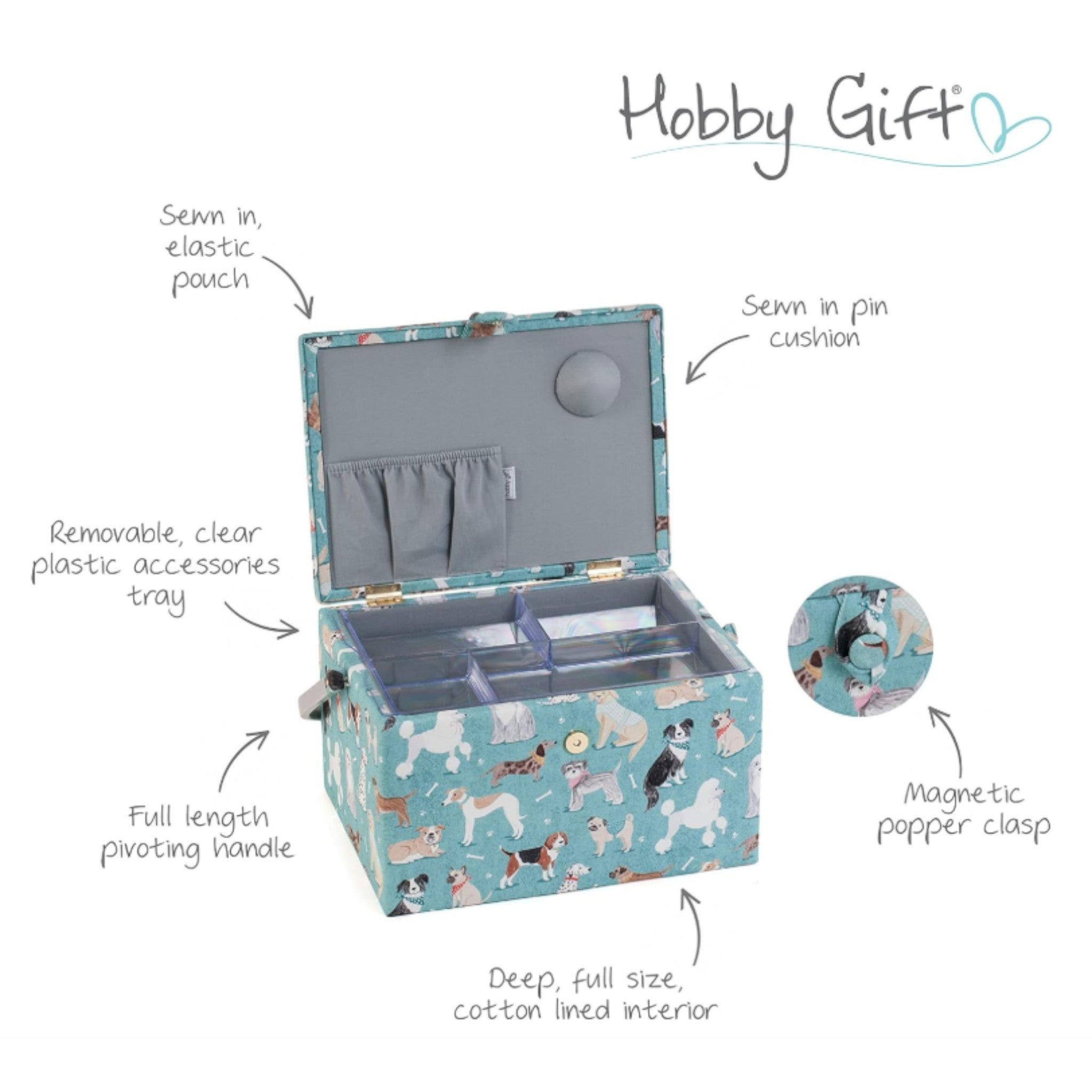 SEWING BASKET Dogs Design Large Size with a Premium Quality Sewing Kit
