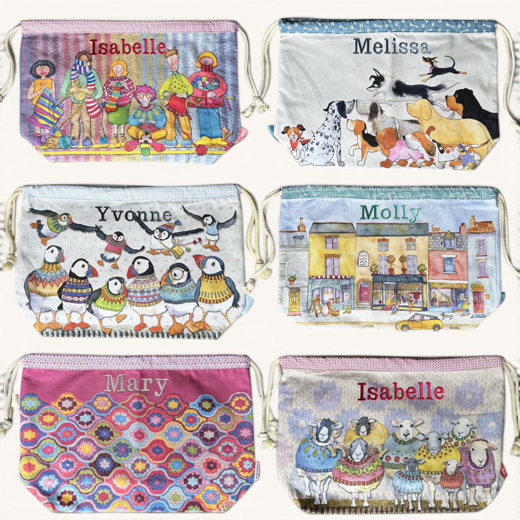 Personalised Emma Ball Drawstring Bags, Knitting & Crochet Projects and Yarn Storage. Knitting Gifts