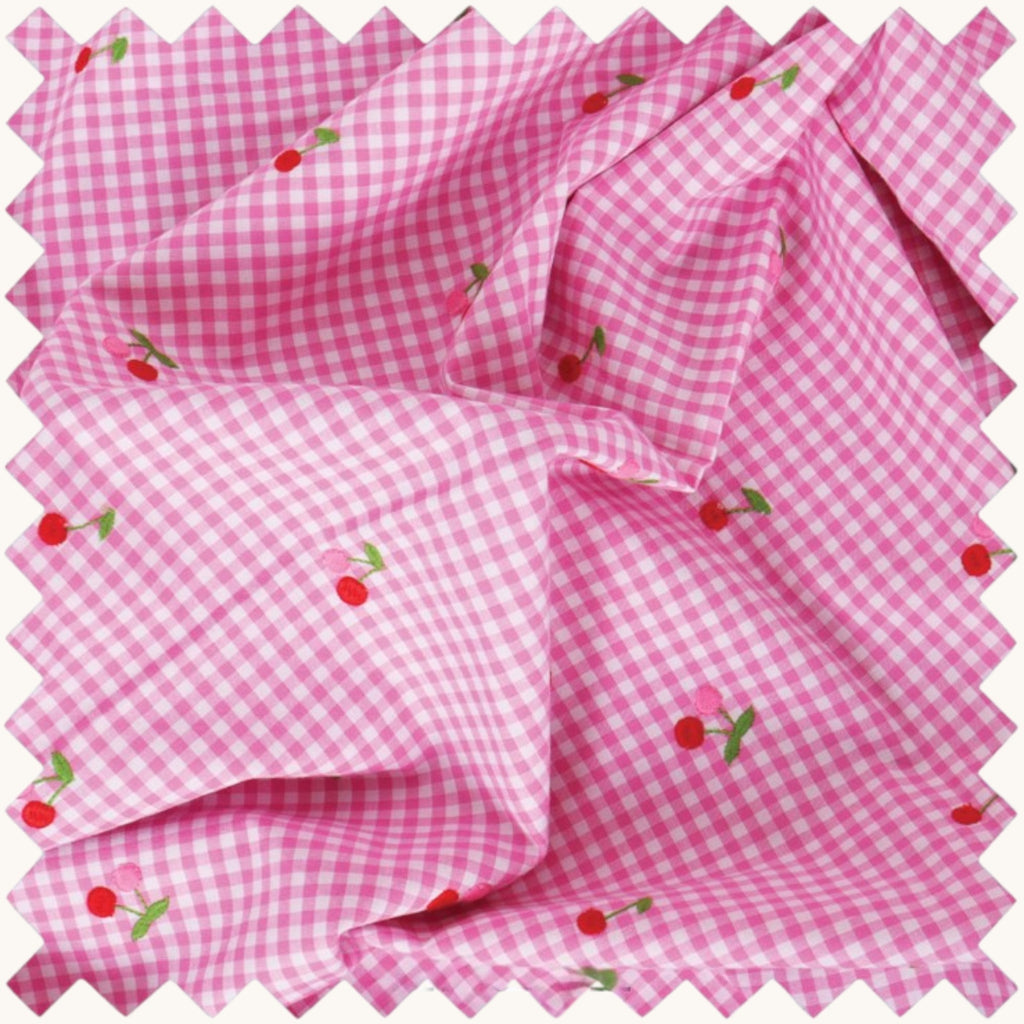 Pink Gingham Needle Case, Cherry Embroidery, Felt Sewing Holder, Cottagecore Accessory
