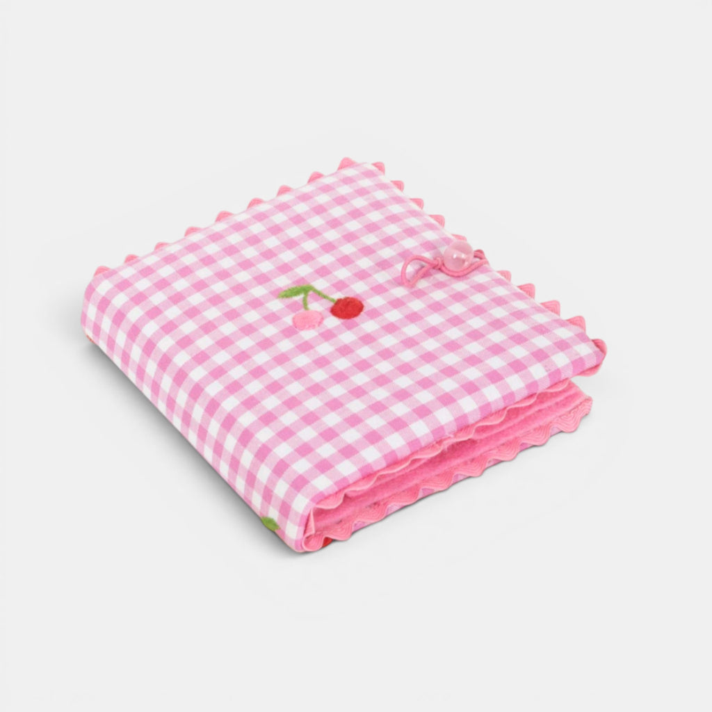 Pink Gingham Needle Case, Cherry Embroidery, Felt Sewing Holder, Cottagecore Accessory