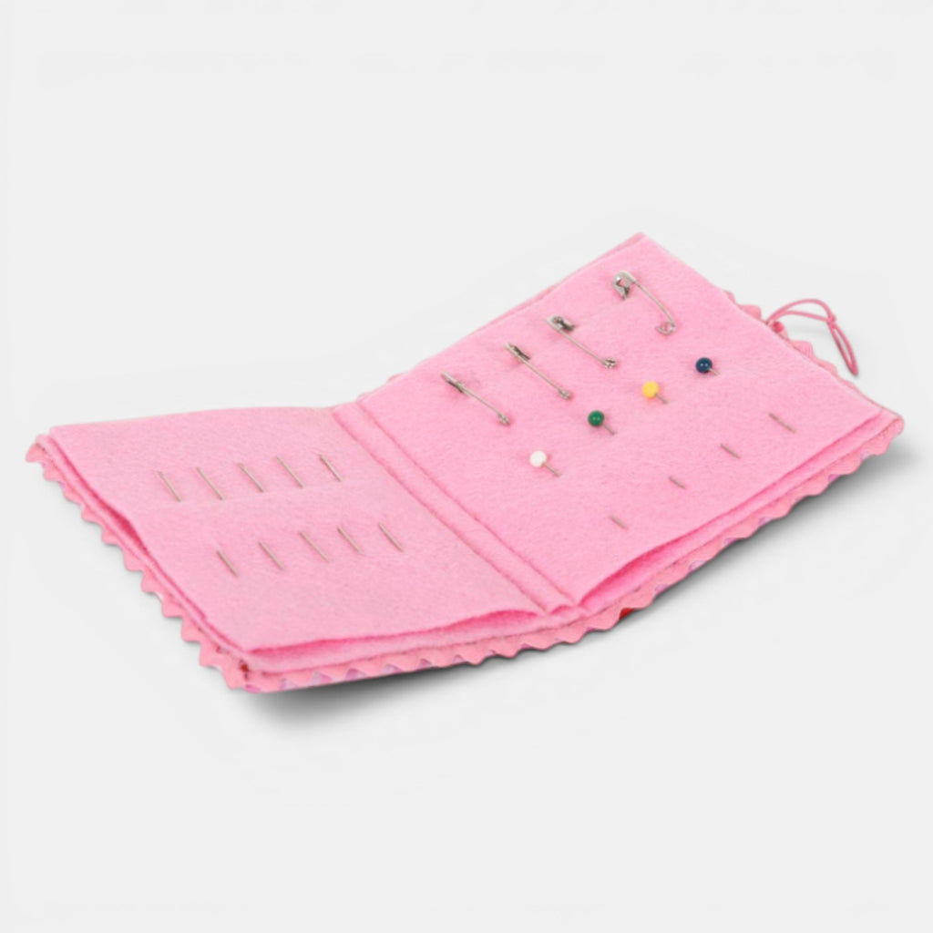 Pink Gingham Needle Case, Cherry Embroidery, Felt Sewing Holder, Cottagecore Accessory