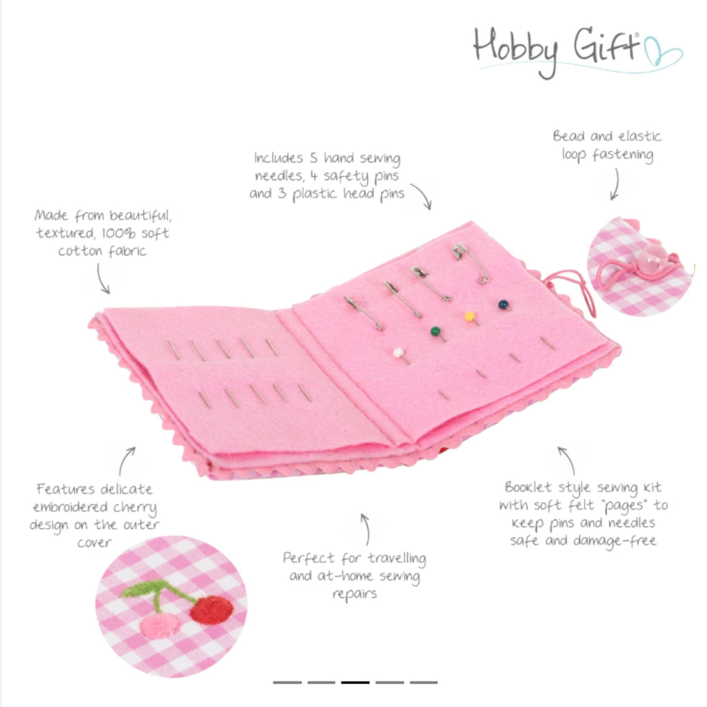 Pink Gingham Needle Case, Cherry Embroidery, Felt Sewing Holder, Cottagecore Accessory