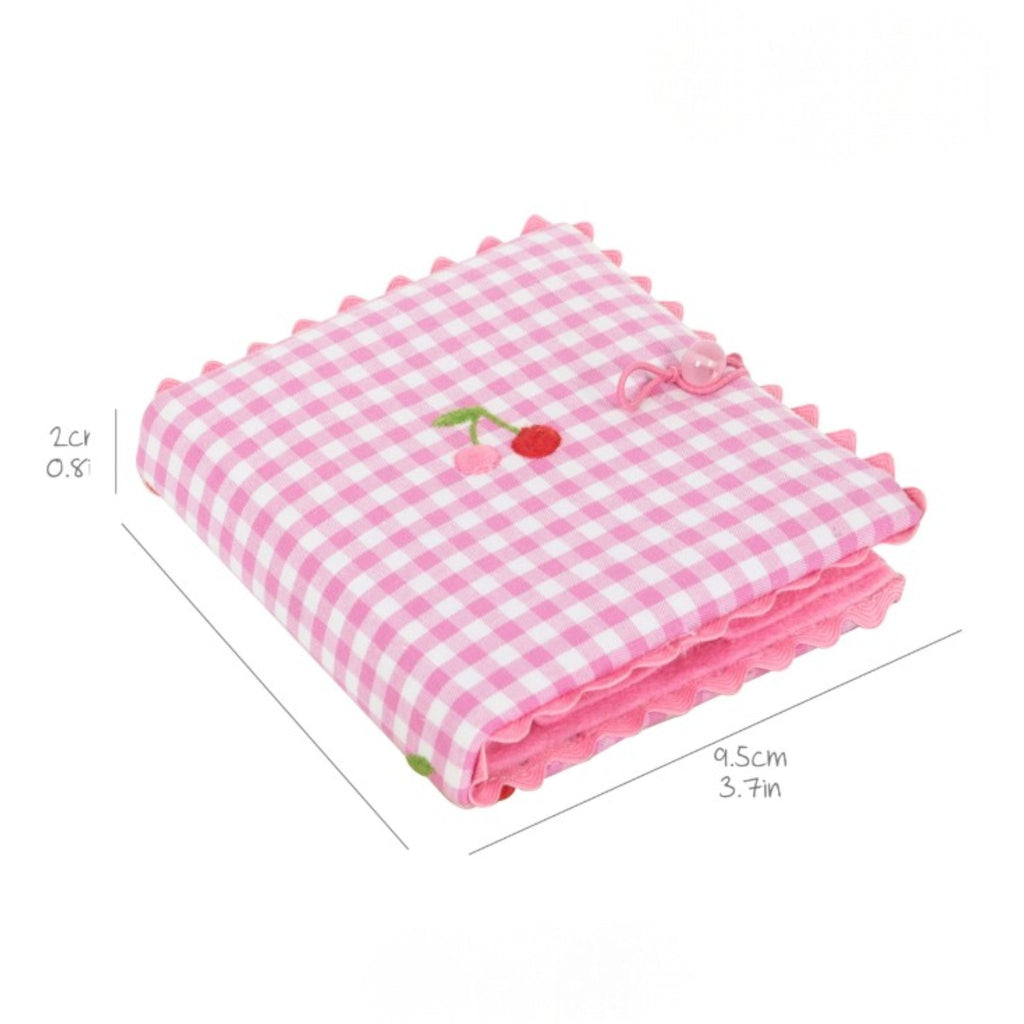 Pink Gingham Needle Case, Cherry Embroidery, Felt Sewing Holder, Cottagecore Accessory