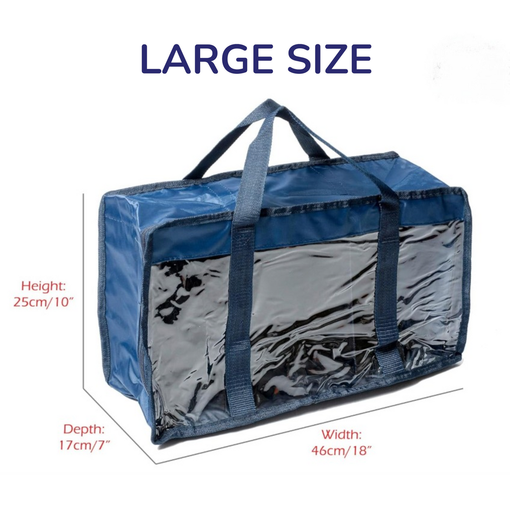 Large Fat Quarter Storage Bag. Navy Fabric Organiser with Clear Lid