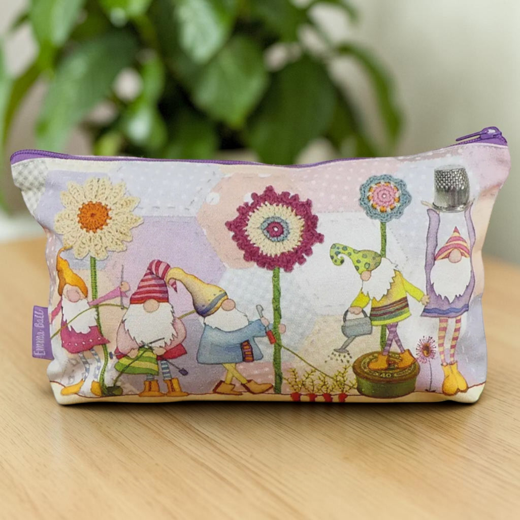 Crafting Gnomes Zipped Pouch, Sewing Knitting Storage Bag
