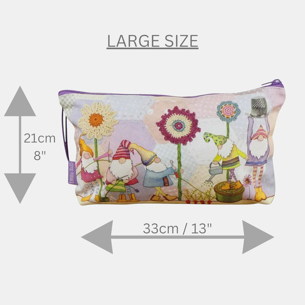 Crafting Gnomes Zipped Pouch, Sewing Knitting Storage Bag