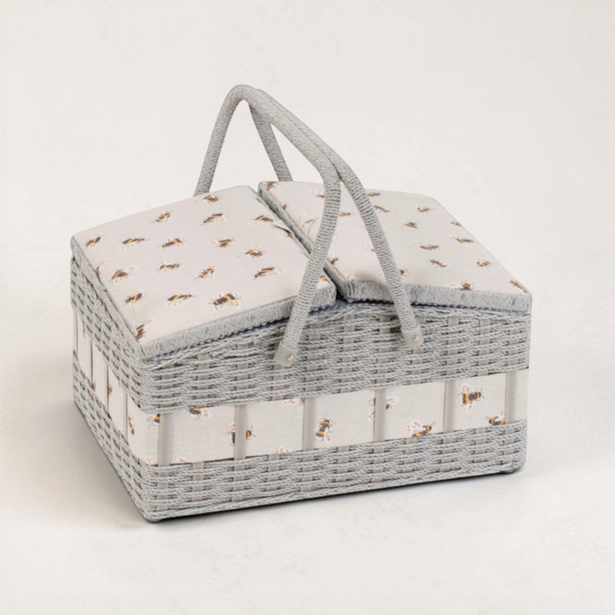 Bee Sewing Basket: Large Wicker Craft Organizer with Twin Lids