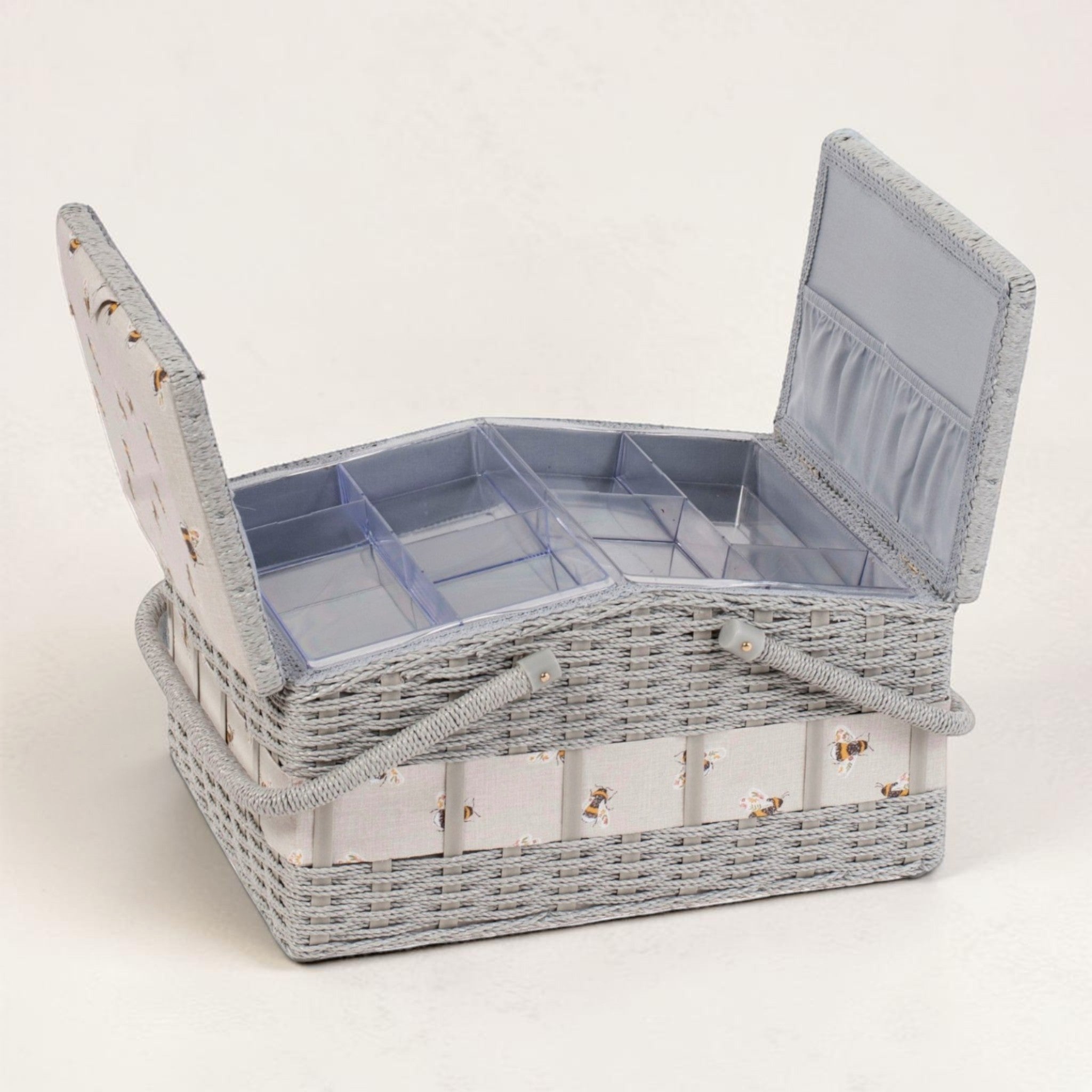 Bee Sewing Basket: Large Wicker Craft Organizer with Twin Lids