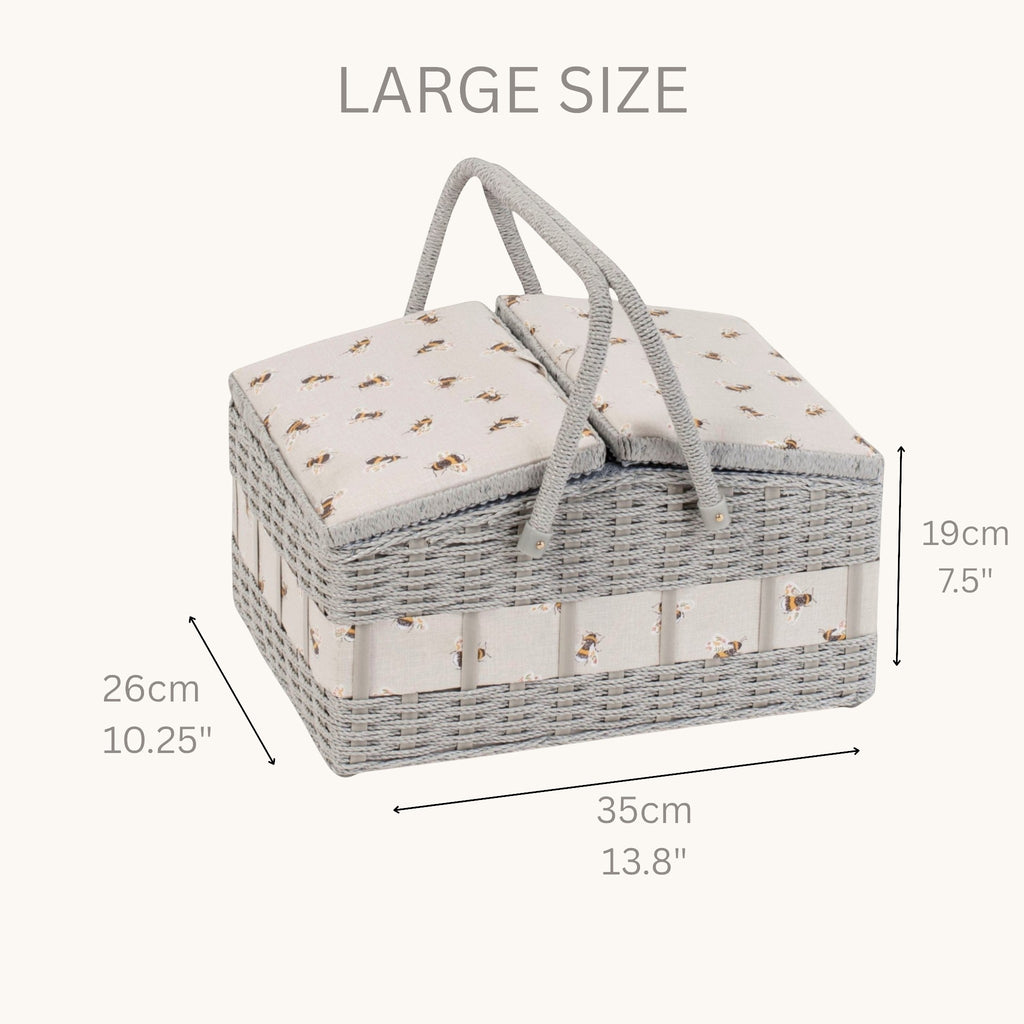 Bee Sewing Basket: Large Wicker Craft Organizer with Twin Lids