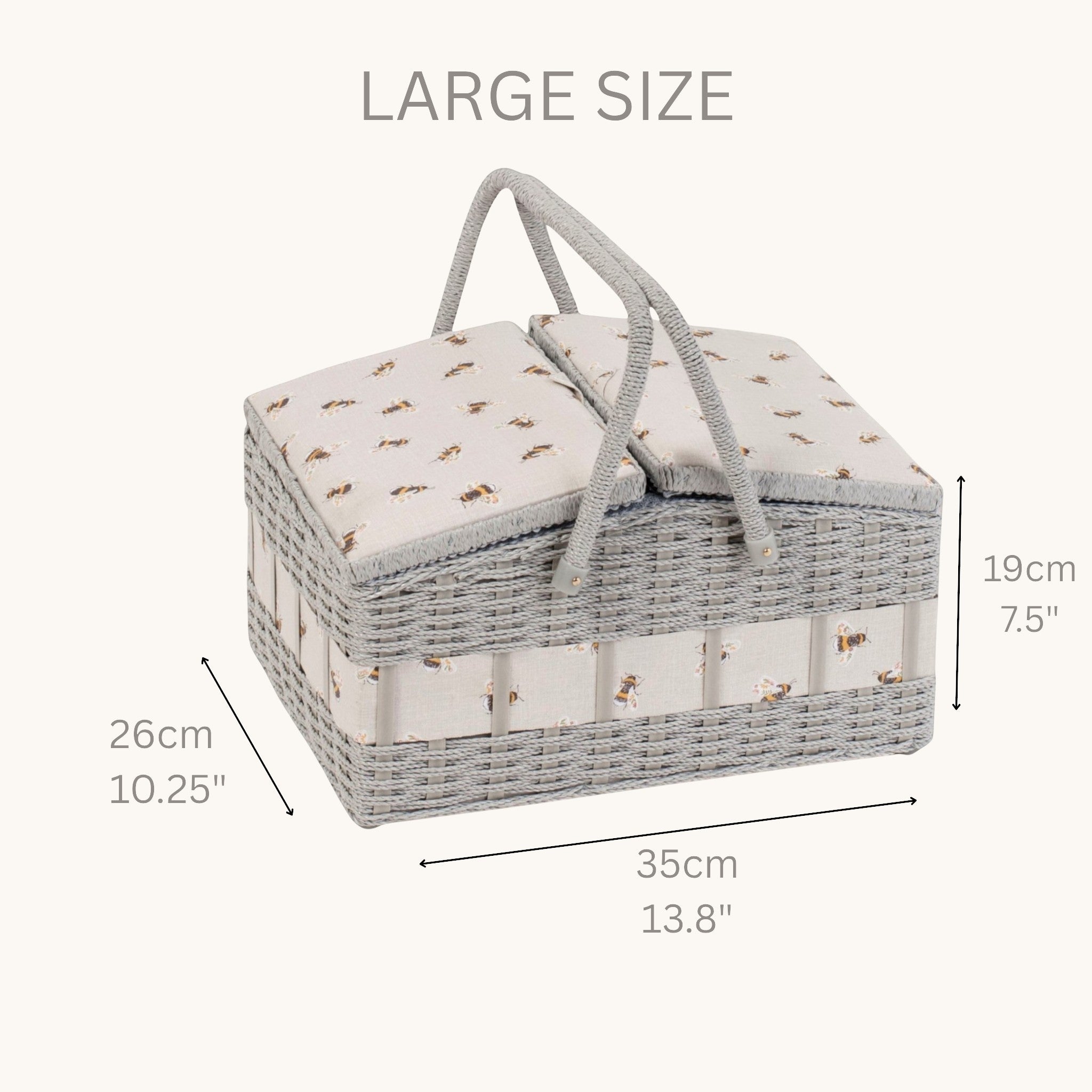 Bee Sewing Basket: Large Wicker Craft Organizer with Twin Lids
