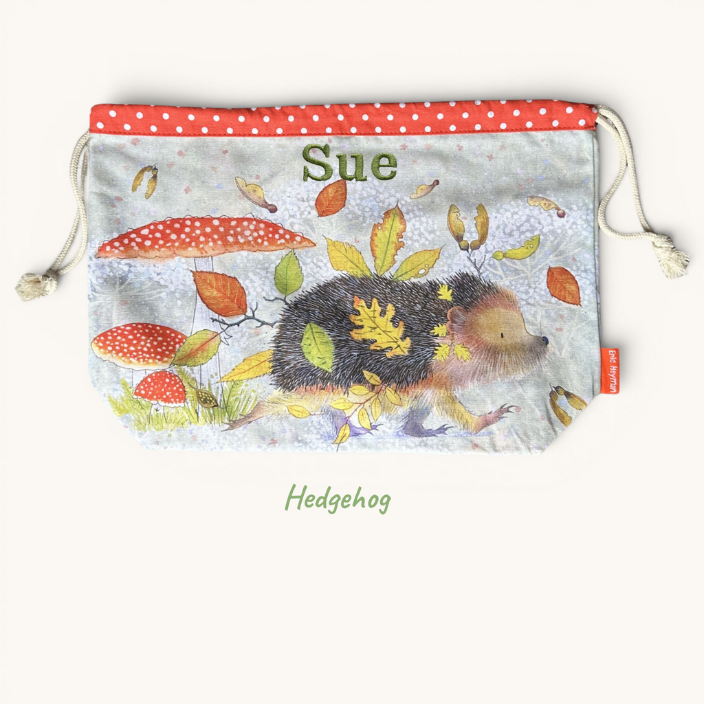 Personalised Emma Ball Drawstring Bags, Knitting & Crochet Projects and Yarn Storage. Knitting Gifts