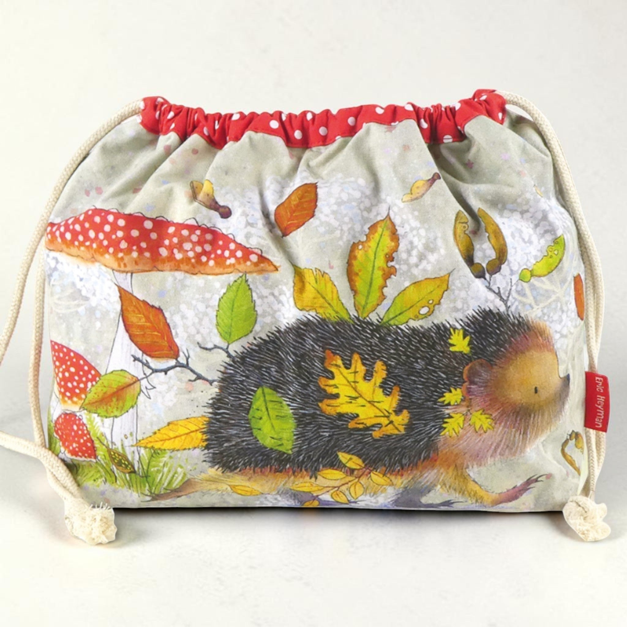 Emma Ball Hedgehog Drawstring Bag. Knitting & Crochet Project Storage