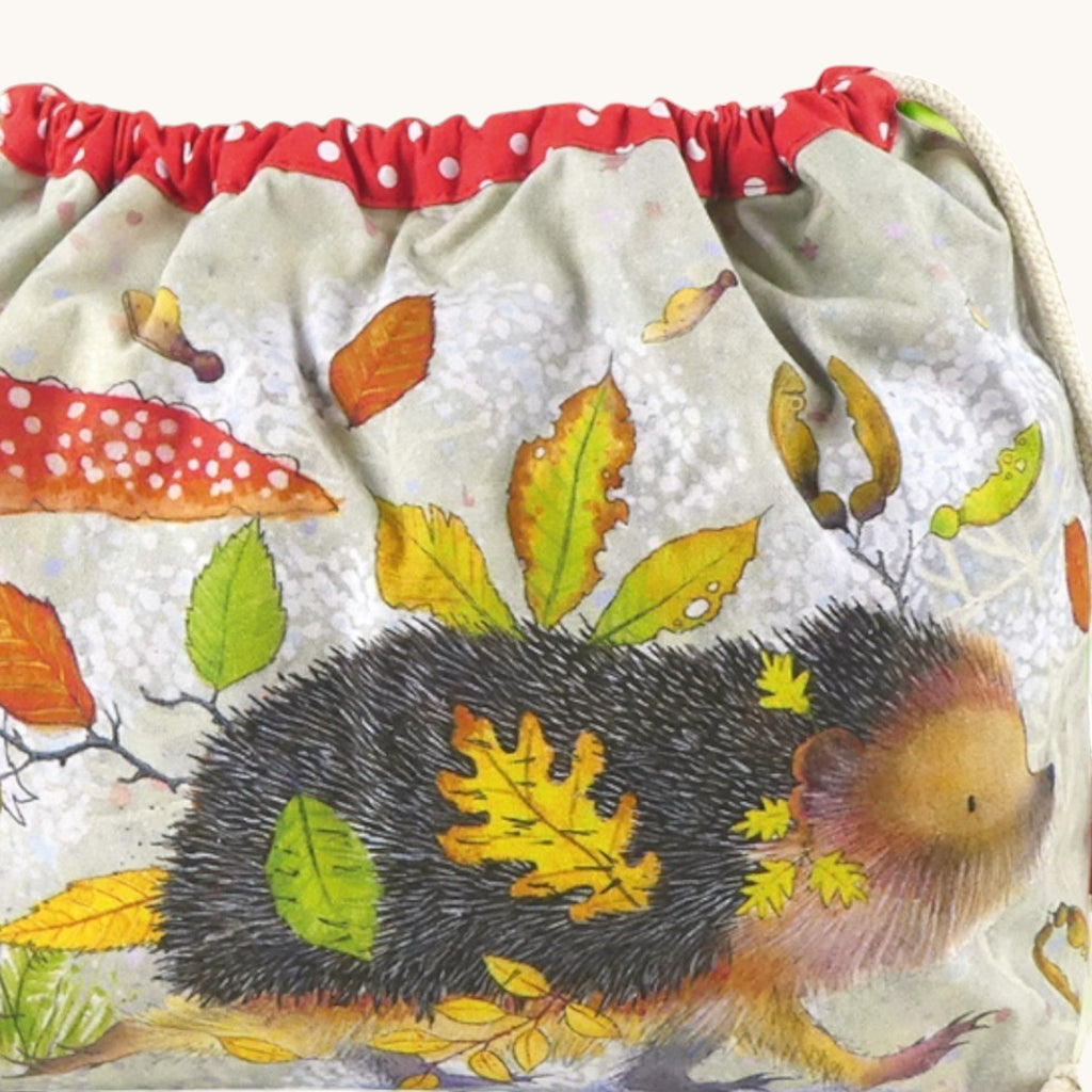 Emma Ball Hedgehog Drawstring Bag. Knitting & Crochet Project Storage