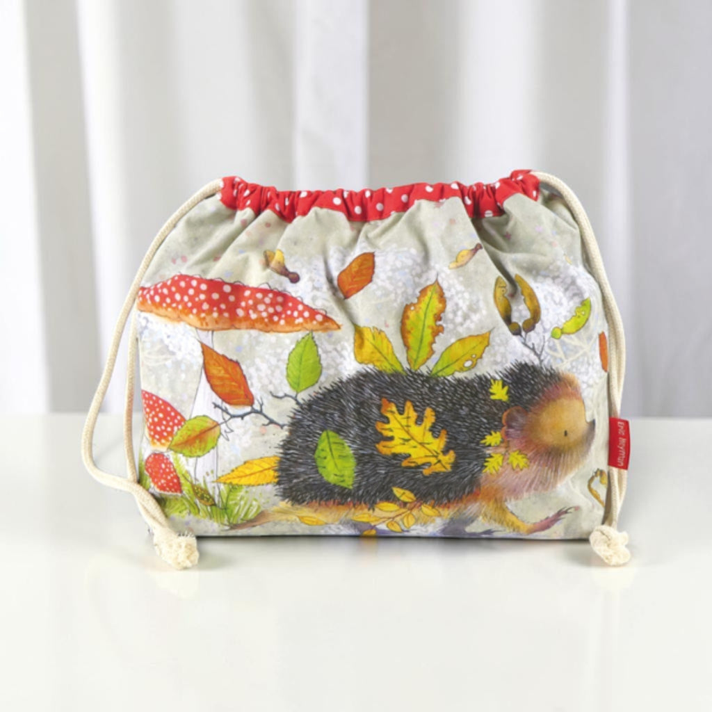 Emma Ball Hedgehog Drawstring Bag. Knitting & Crochet Project Storage