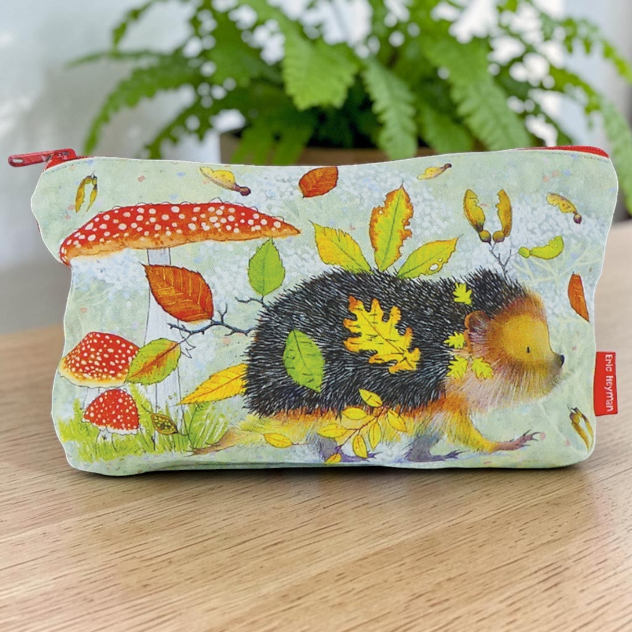 Hedgehog Design Zipped Cotton Pouch, Knitting Sewing Craft Storage