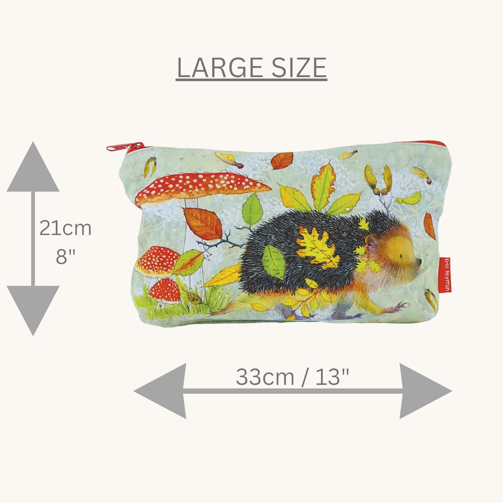 Hedgehog Design Zipped Cotton Pouch, Knitting Sewing Craft Storage