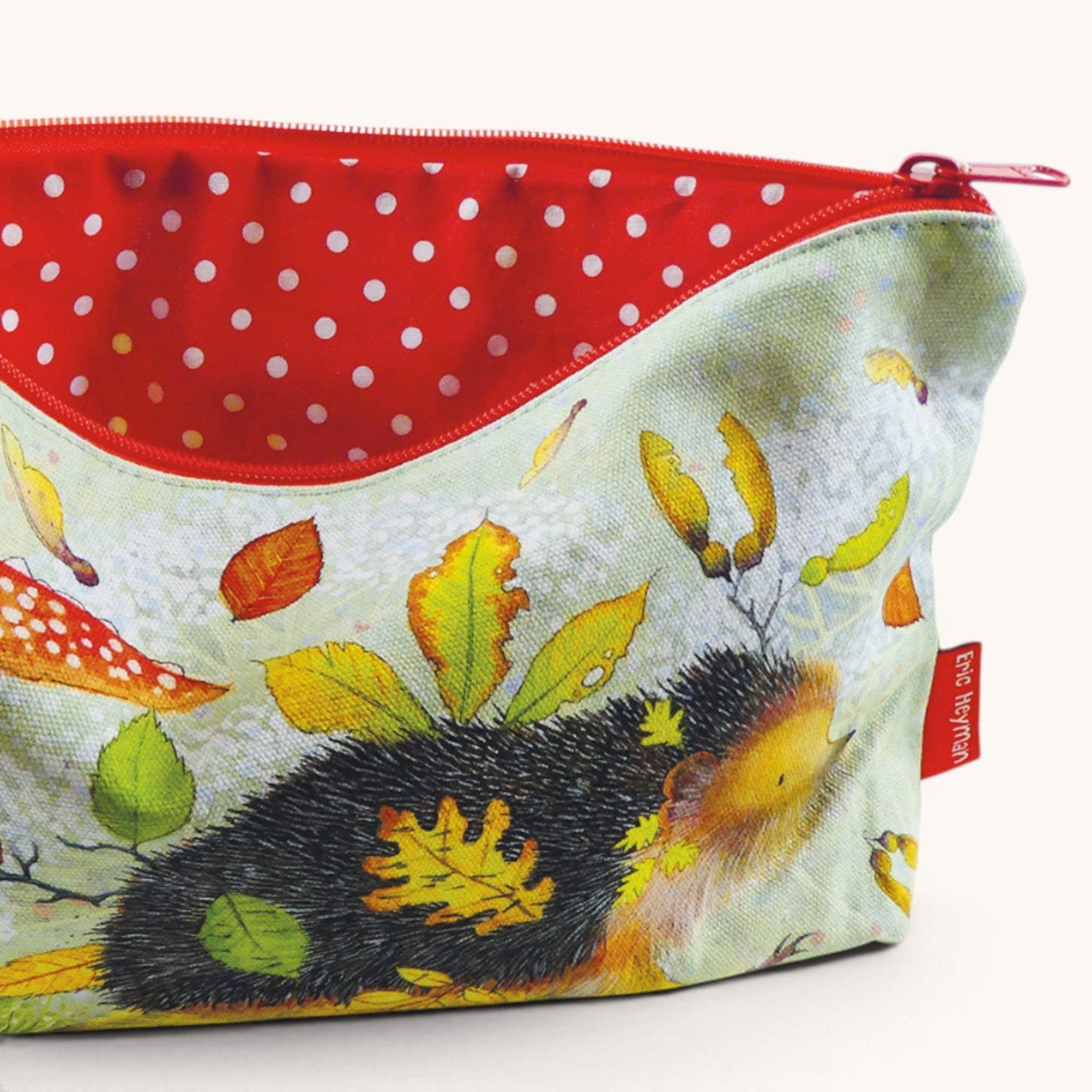 Hedgehog Design Zipped Cotton Pouch, Knitting Sewing Craft Storage