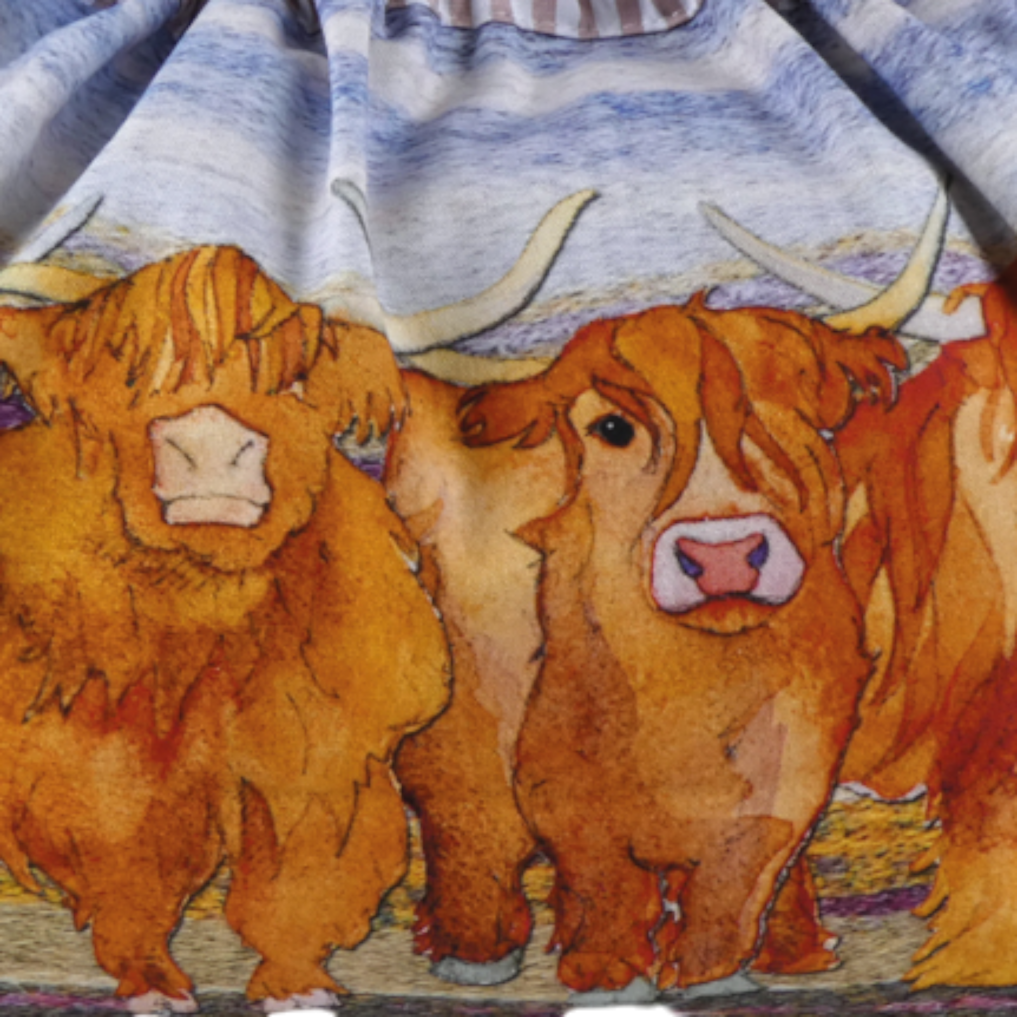 Emma Ball Highland Coo Drawstring Bag. Knitting & Crochet Project and Yarn Storage