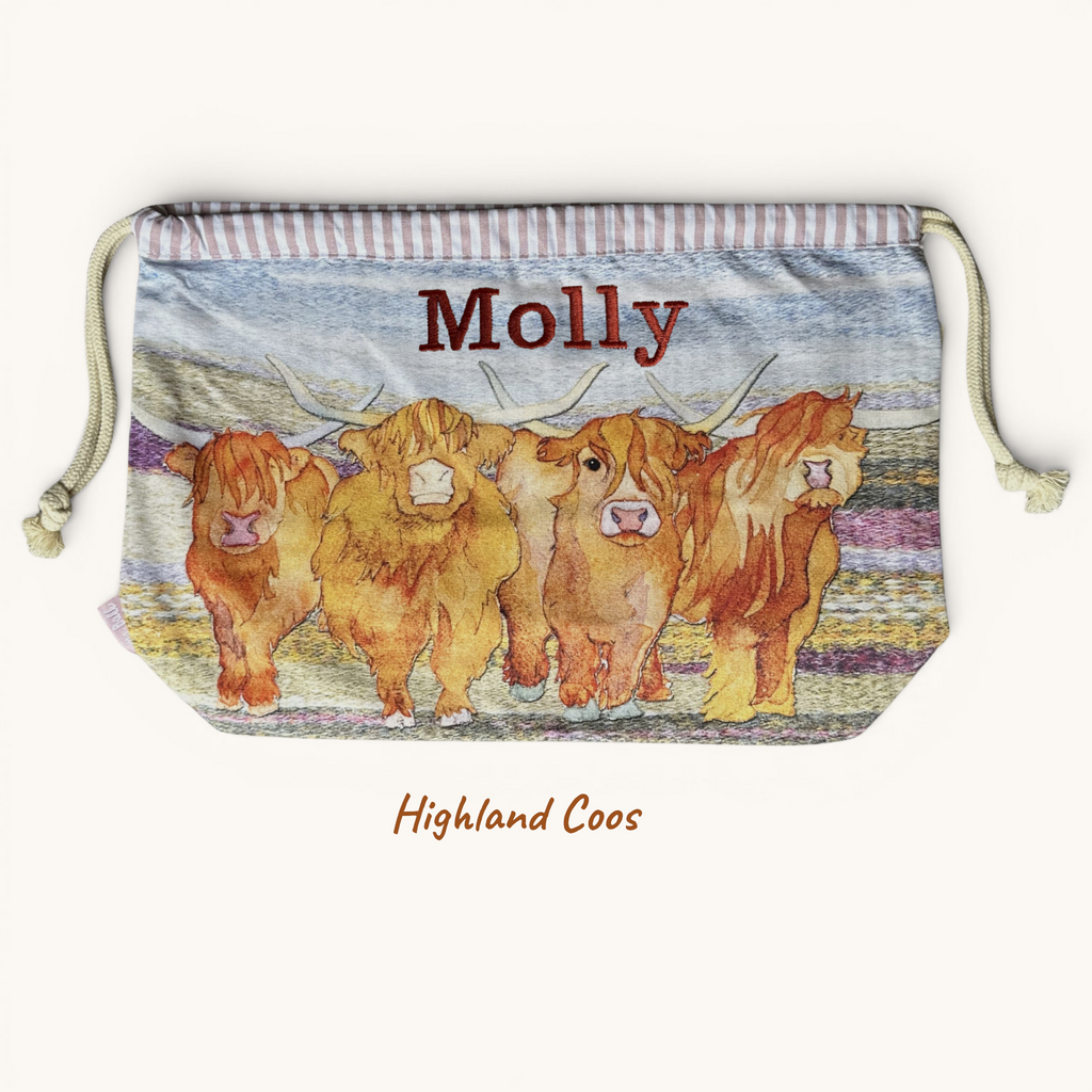 Personalised Emma Ball Drawstring Bags, Knitting & Crochet Projects and Yarn Storage. Knitting Gifts