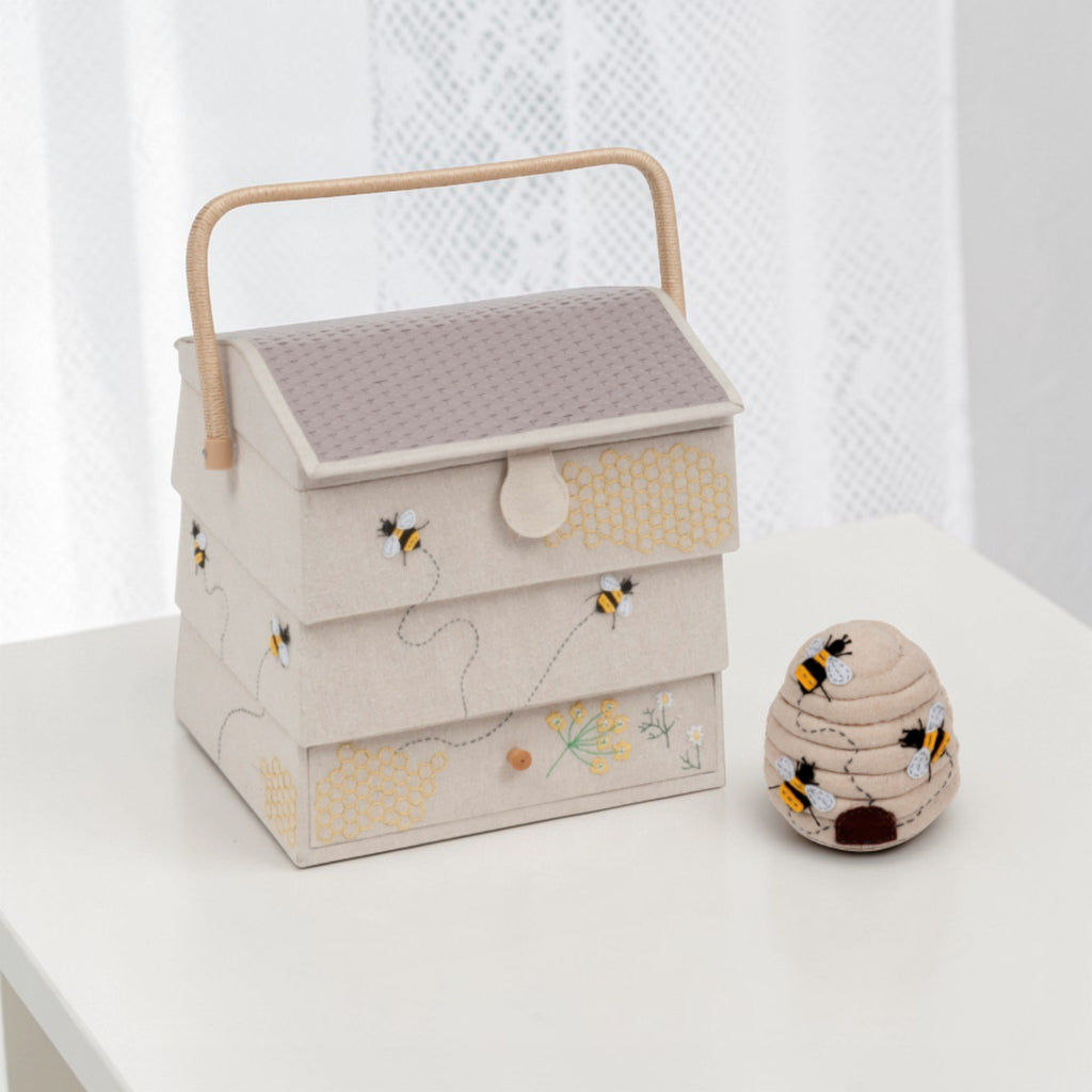Large Bee Hive Sewing Basket & Pin Cushion Set