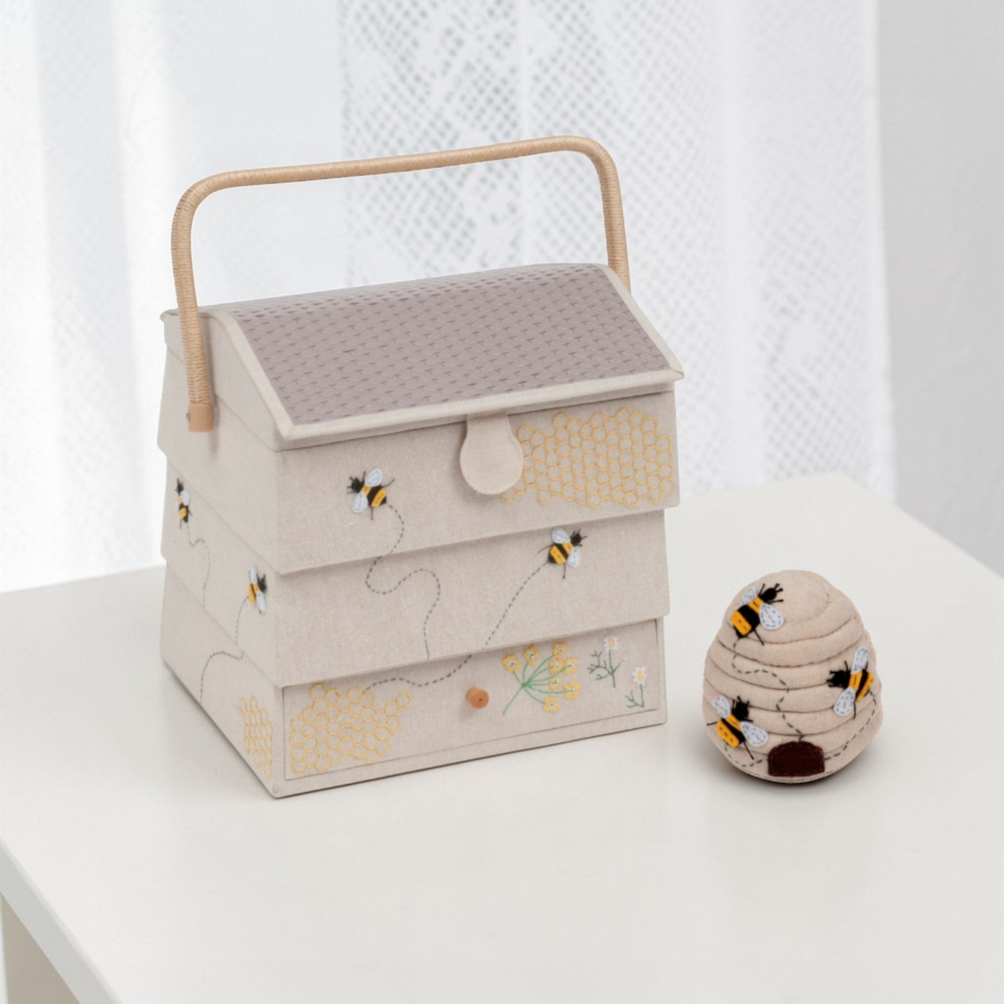 Large Bee Hive Sewing Basket & Pin Cushion Set