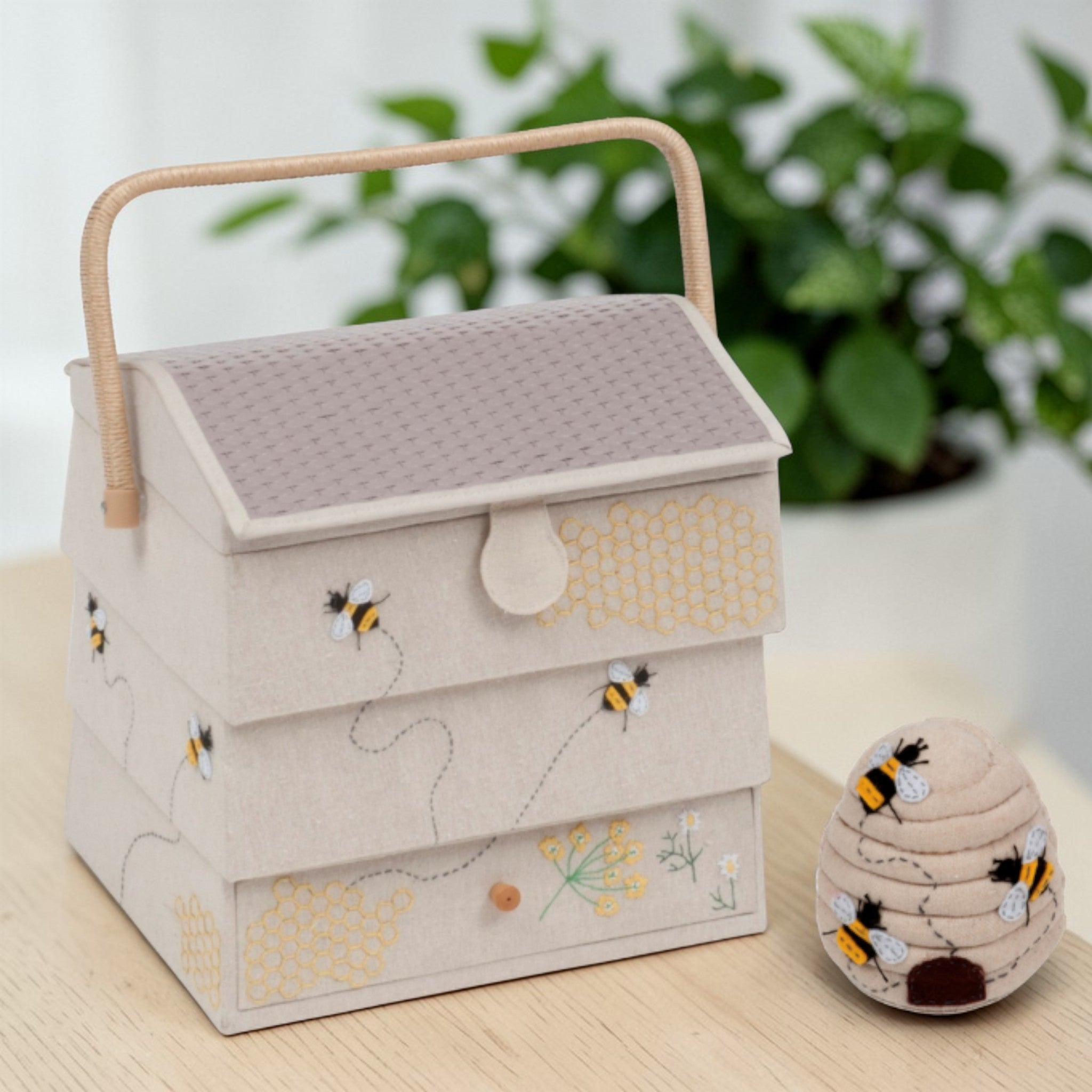 Large Bee Hive Sewing Basket & Pin Cushion Set