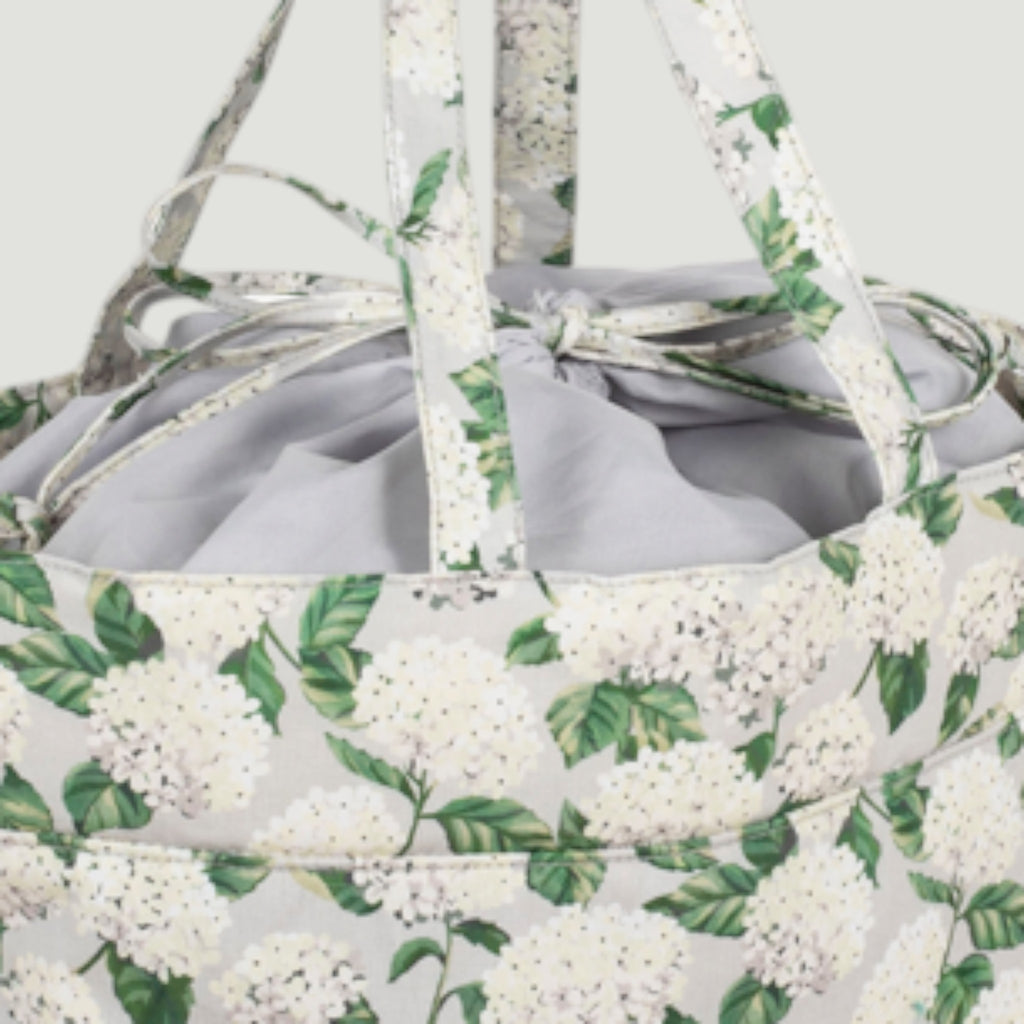 Hydrangea Knitting & Craft Storage Bag. Cotton Padded Tote with Drawstring