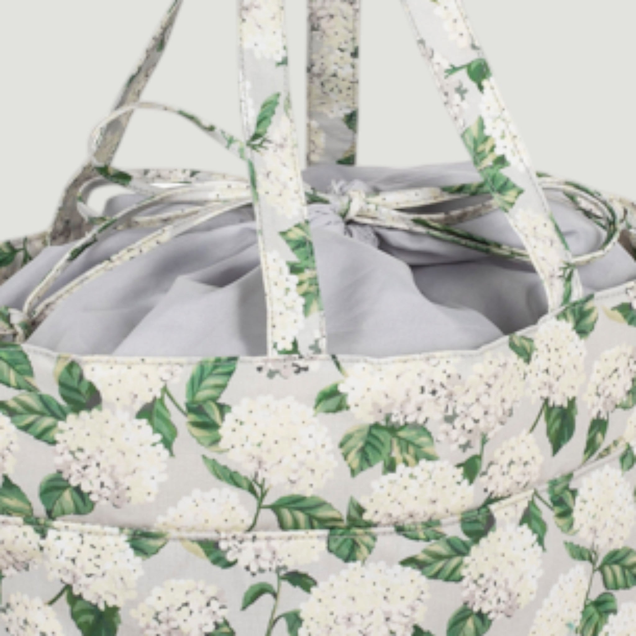 Hydrangea Knitting & Craft Storage Bag. Cotton Padded Tote with Drawstring