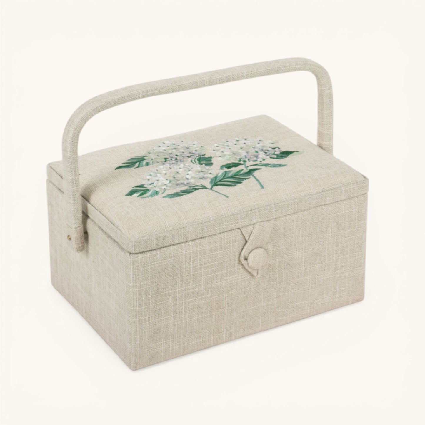 Sewing Basket Hydrangea Design with Embroidered Lid  and optional Sewing Kit