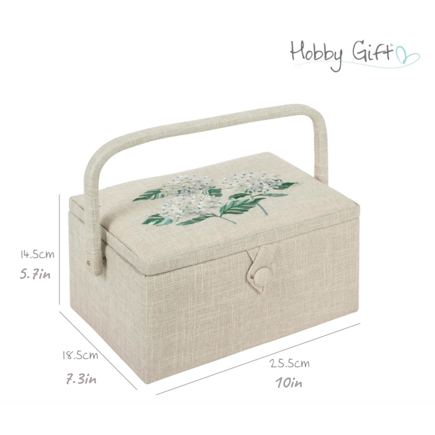 Sewing Basket Hydrangea Design with Embroidered Lid  and optional Sewing Kit