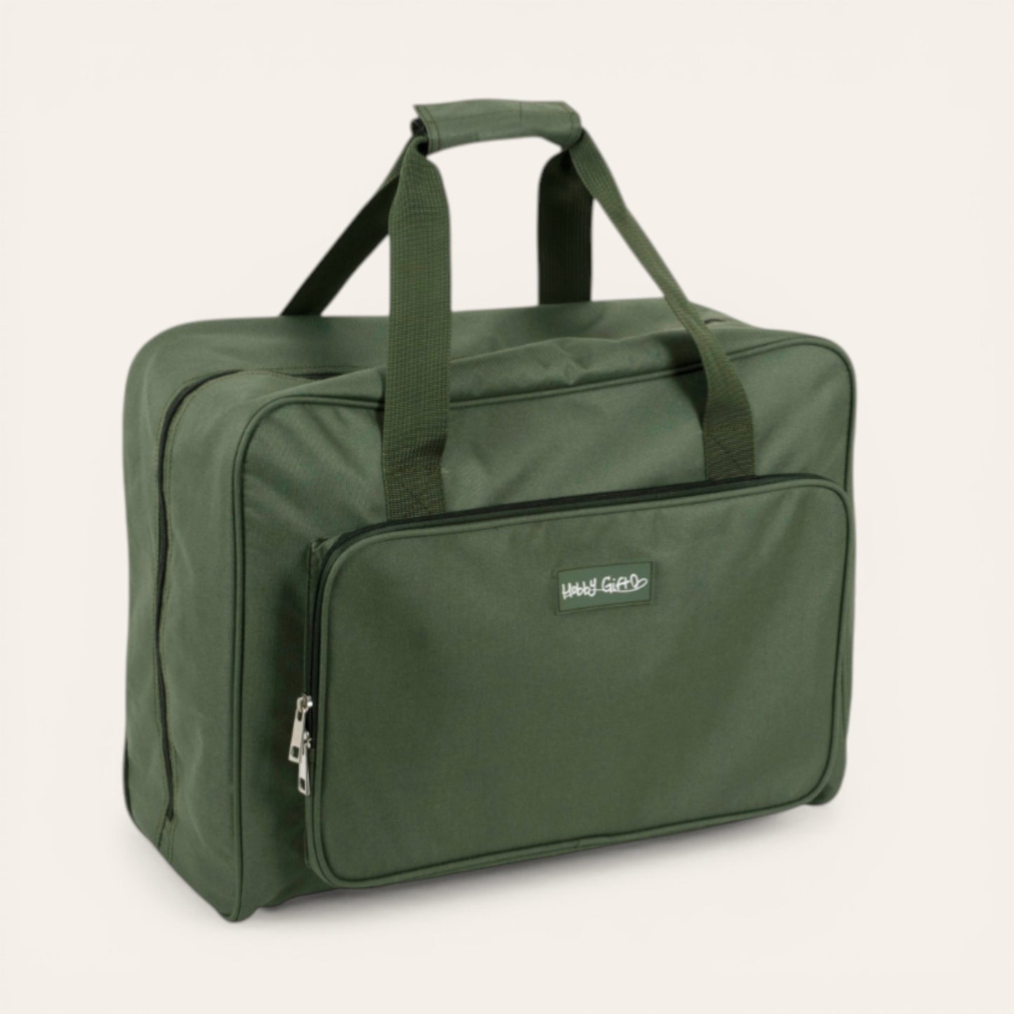 Khaki Sewing Machine Carry Case Bag – Padded Storage with Front Pocket – Heavy Duty Polyester
