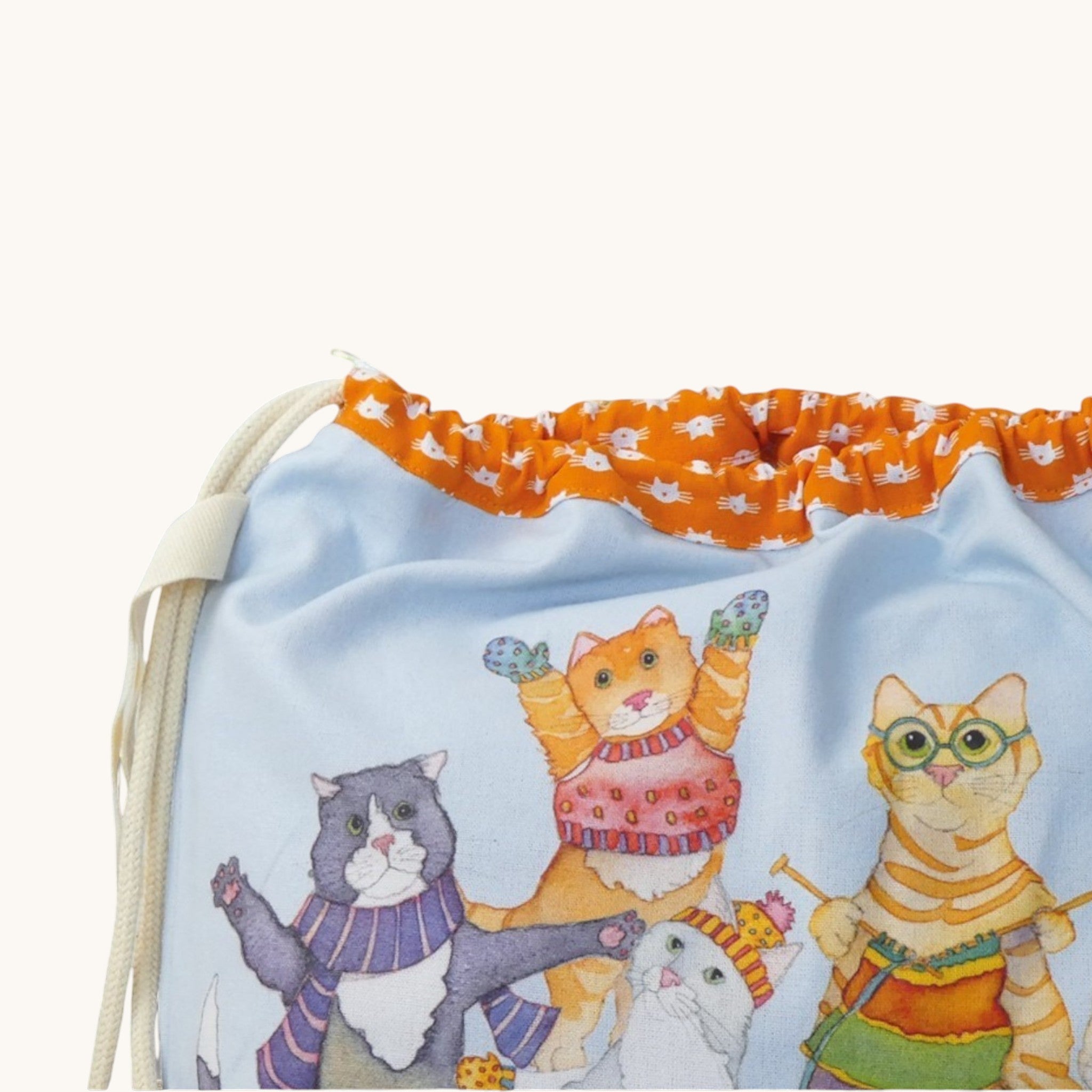 Emma Ball Kittens in Mittens Drawstring Bag. Knitting & Crochet Project Storage