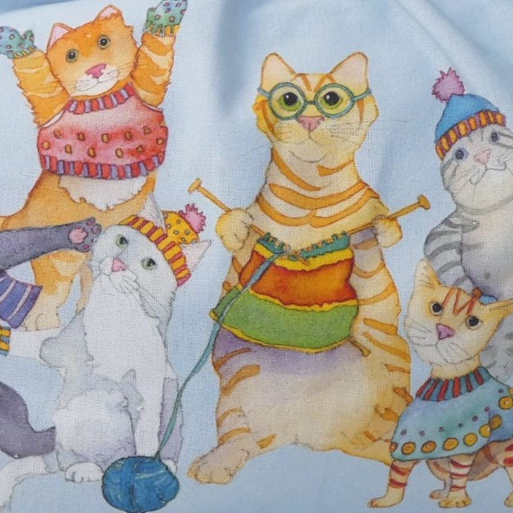 Emma Ball Kittens in Mittens Drawstring Bag. Knitting & Crochet Project Storage