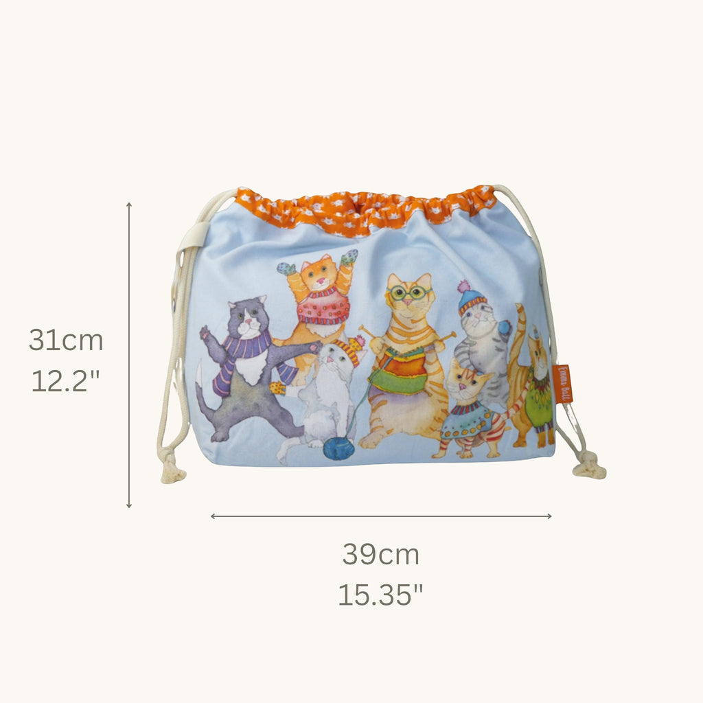 Emma Ball Kittens in Mittens Drawstring Bag. Knitting & Crochet Project Storage