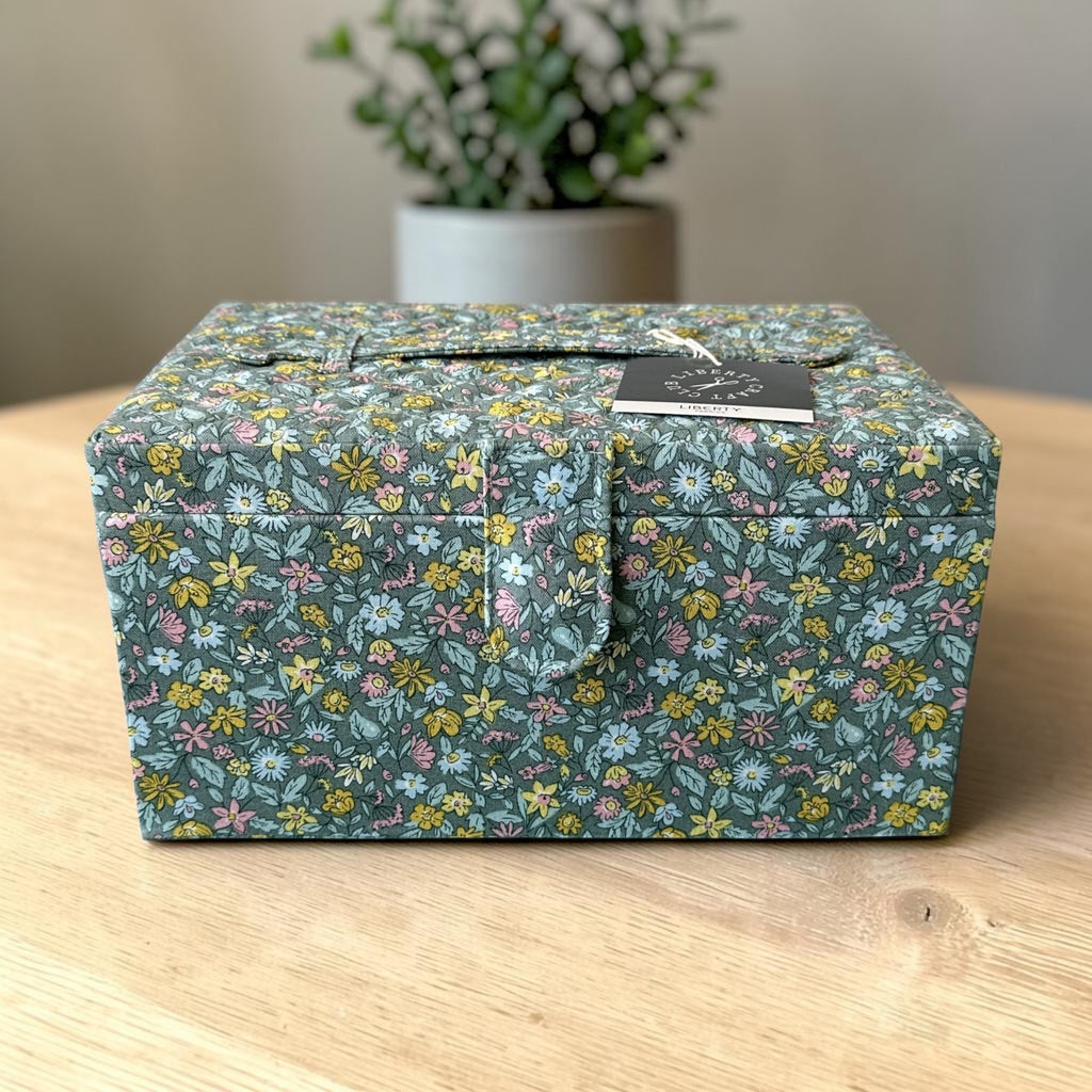 Liberty Print Sewing Box: Floral Cotton, Quilted Lid