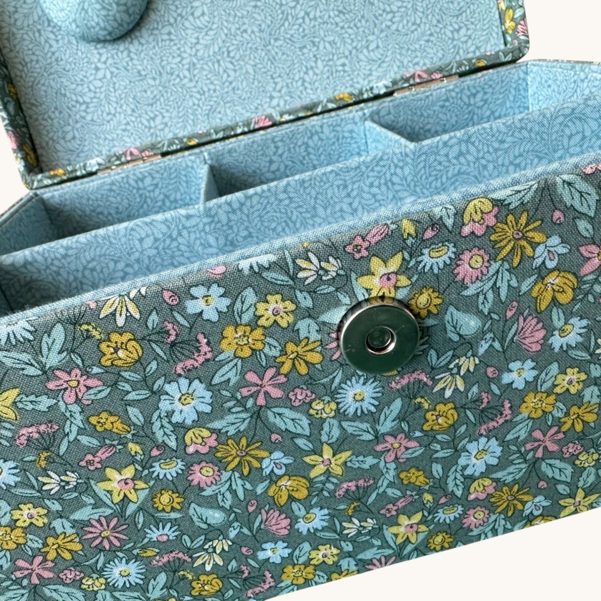 Liberty Print Sewing Box: Floral Cotton, Quilted Lid