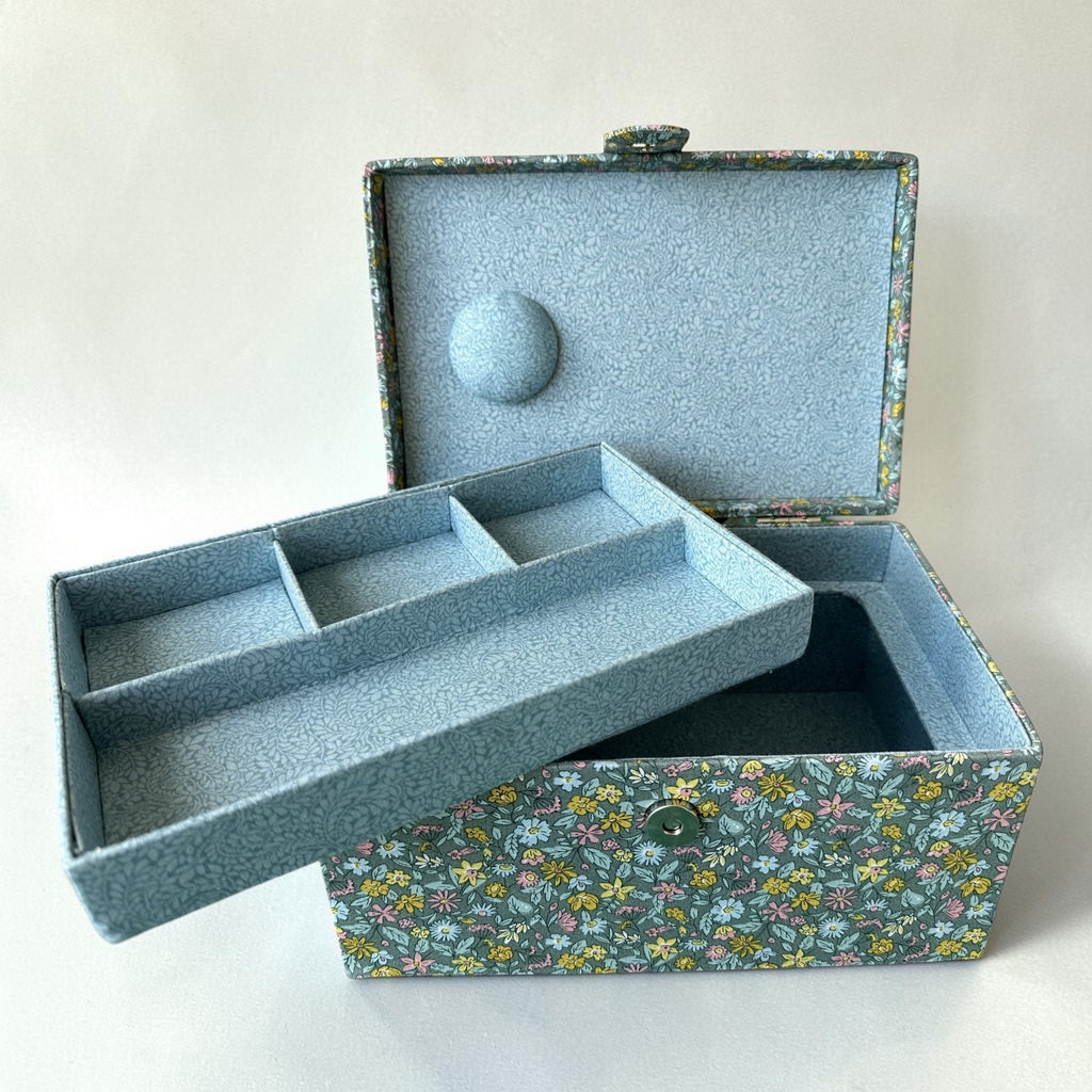 Liberty Print Sewing Box: Floral Cotton, Quilted Lid