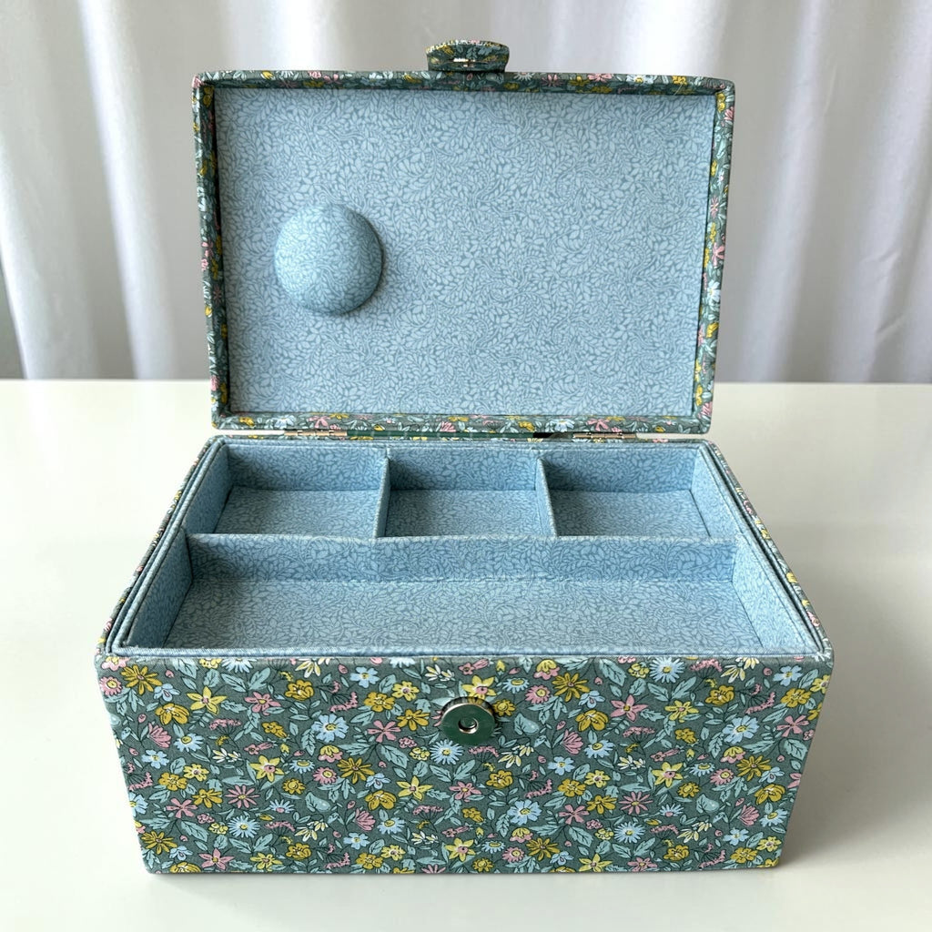Liberty Print Sewing Box: Floral Cotton, Quilted Lid