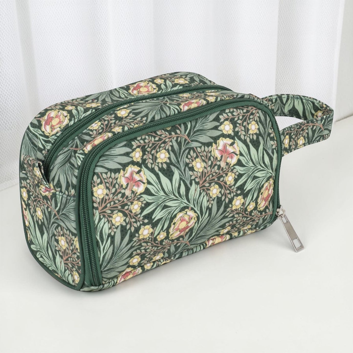 Morris Green Crochet Bag – Floral Cotton Zippered Project Case with Pocket